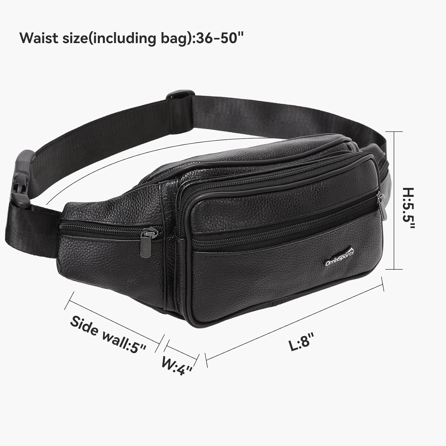 Leather Fanny Pack for Men Women,Genuine Leather Waist Belt Bag with Adjustable Strap Belt Hip Bag with Multi-Pockets for Travel Sports Running Cycling Hiking(Black) - Image 6