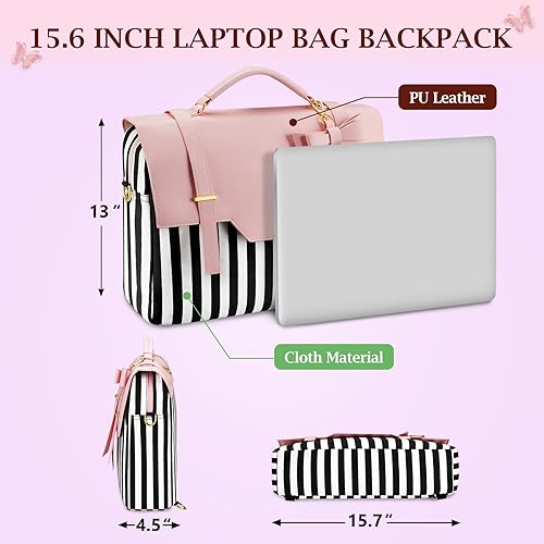 Miniatura 3 de MATEIN Maletín para mujer, mochila convertible de 15.6 pulgadas para laptop con lazo, linda mochila Kawaii para computadora, bolsa cruzada para