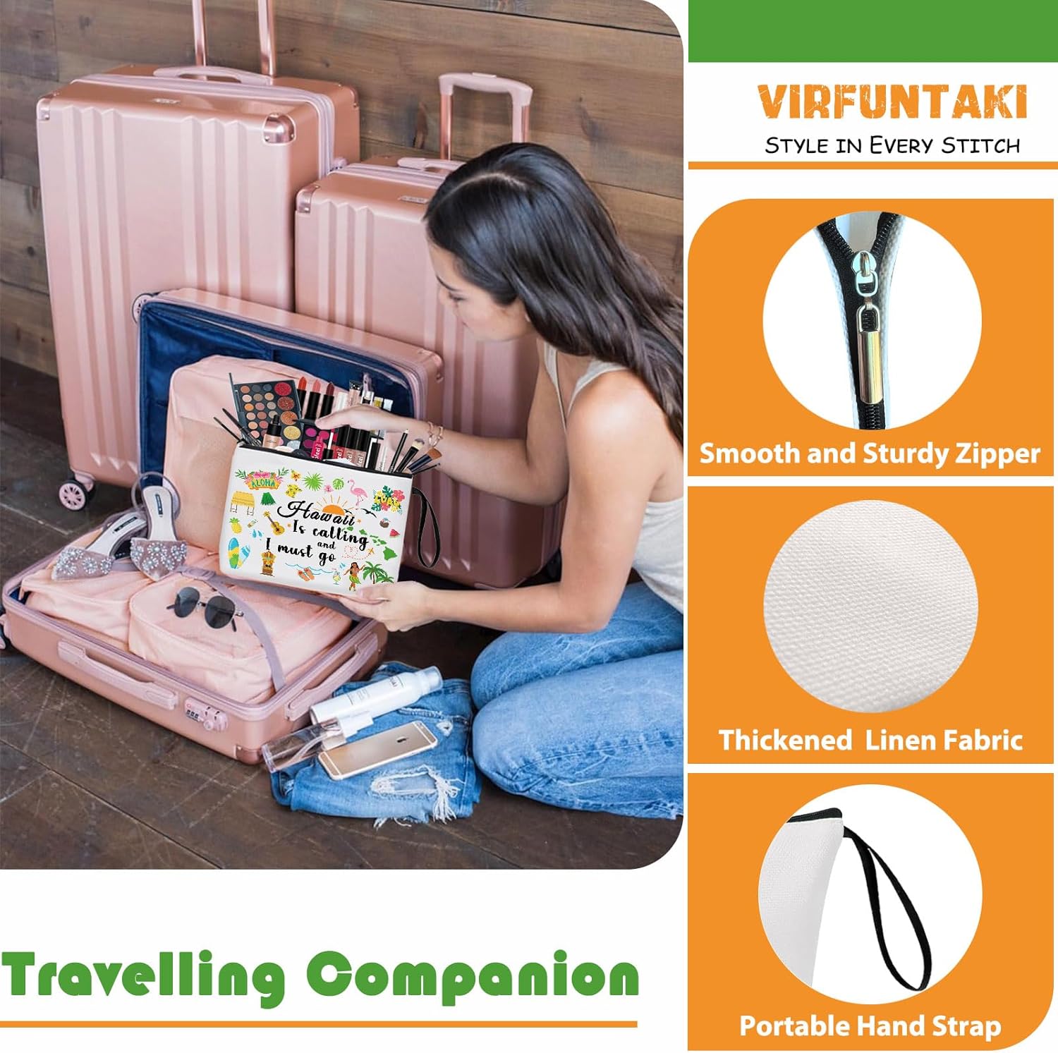 Hawaii Gift Hawaii Trip Present Makeup Bag Travel Cosmetic Case For Women Summer Vacation Zipper Organizer Pouch Funny Hawaii Lover Family Vacation Aloha Girls Trip Tropical Luau Party Decoration - Image 4