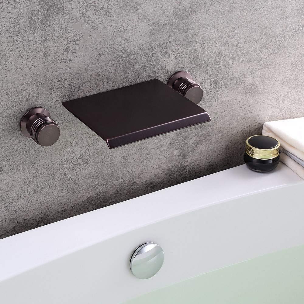 KunMai Waterfall Wall Mounted ORB Bathtub Filler Faucet with Double Handles in Oil Rubbed Bronze