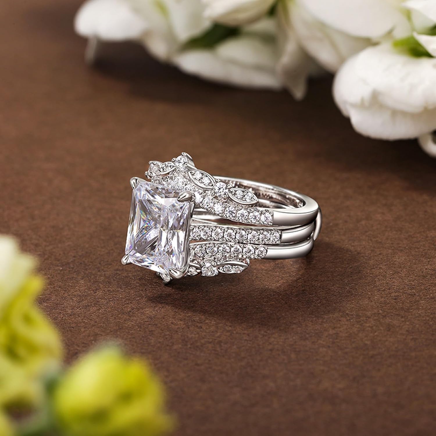 Jeulia 5.2CT Sterling Silver Interchangeable Wedding Ring Set | 2-PC CZ Enhancer Bands for Engagement Stacking | Anniversary Valentine's Gift for Bride, Wife with Gift Box