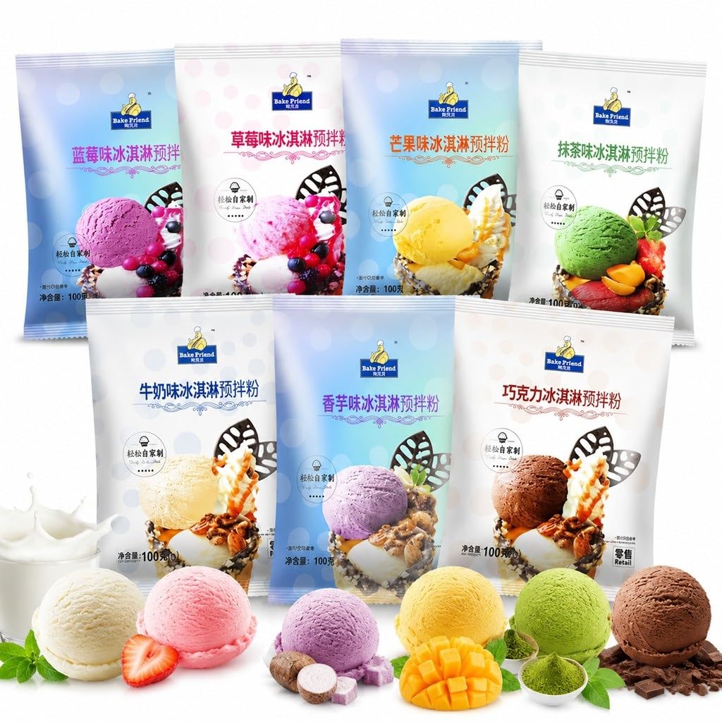 Helado Casero En Polvo, Mezcla De 7 Sabores (100 G): No Se Necesita Máquina, Fácil 3 Pasos