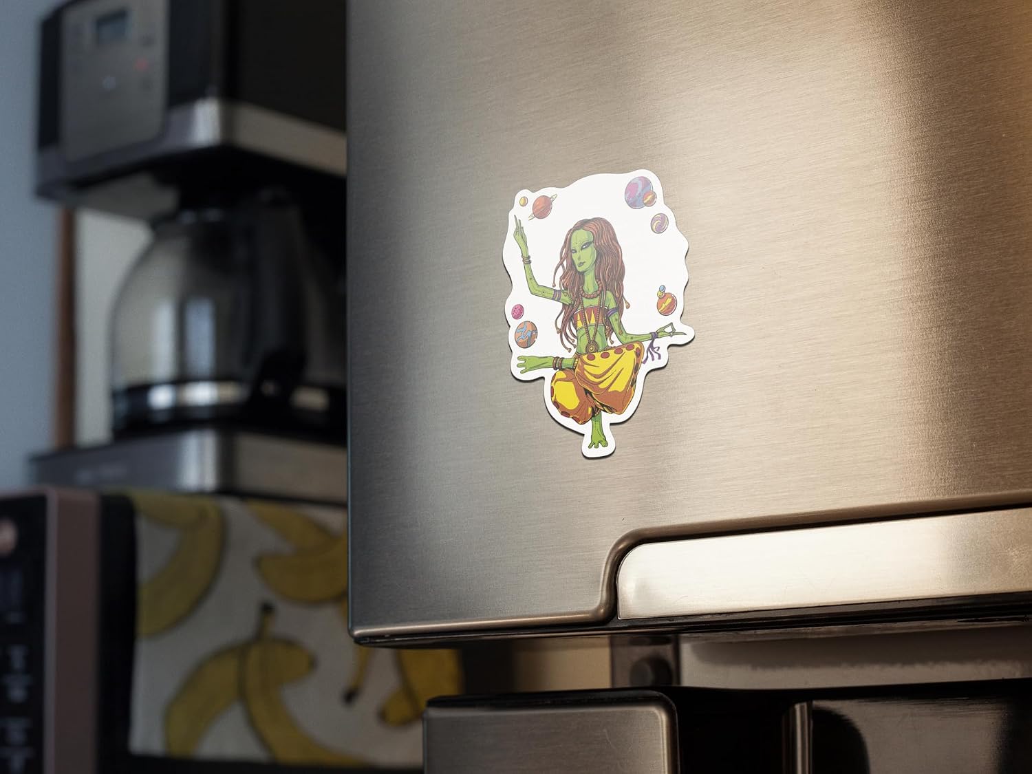 Yoga Alien Colorful Refrigerator Magnet | UV Printed 5-Inch Kitchen Decor Accessory Featuring Stunning Design | Moon Star Alien Stoner Psychedelic Mushroom Hippie Rainbow Galaxy Rock CSM1501 image 2