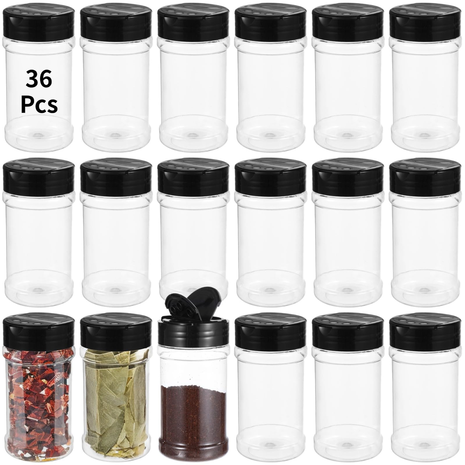 Lot de 36 pots à épices en plastique transparent de 155,9 g avec couvercles à double face et couvercles à vis pour l'organisation de la cuisine