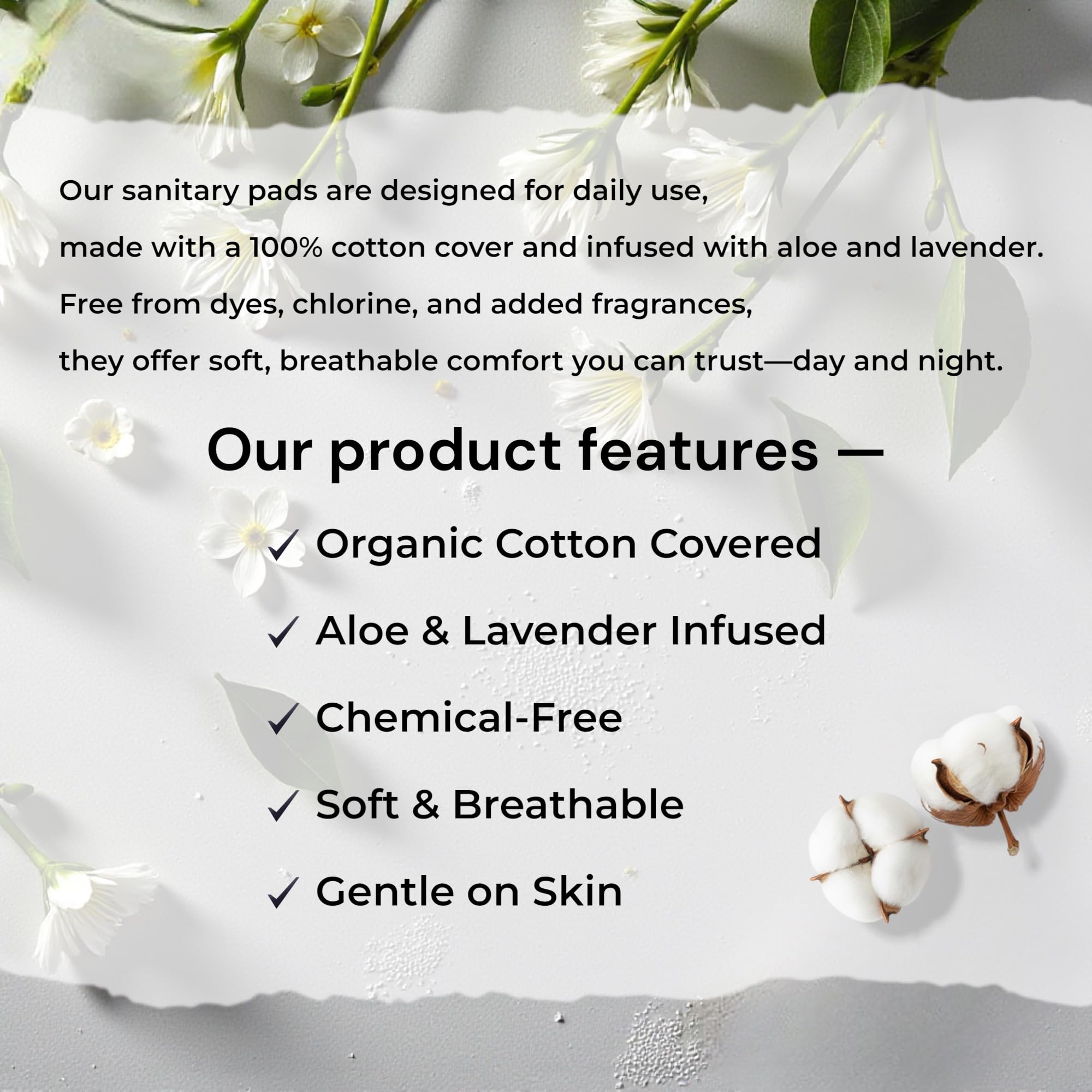 b.pure 100% Organic Cotton Herbal Panty Liners for Women | Chemical Free | Lavender & Aloe Infused | Light, Breathable Protection | 72-Count