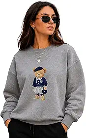 Moletom Feminino Gola Redonda Flanelado Urso Fofo Casual