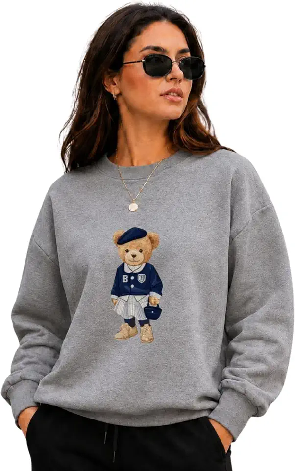 Moletom Feminino Gola Redonda Flanelado Urso Fofo Casual