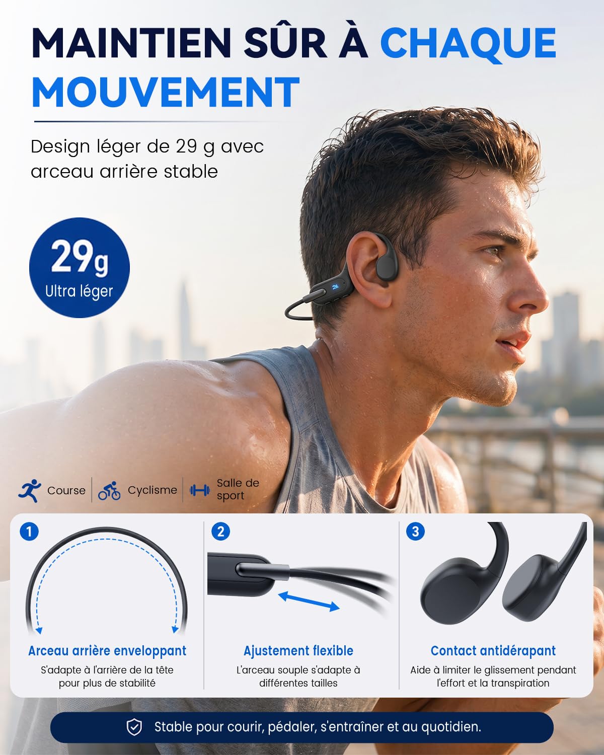 HIFI WALKER Casque Conduction Osseuse Bluetooth 6.0, Écouteur Natation IPX8 Étanche avec Lecteur MP3 32 Go Intégré, Autonomie 8 h, Casque Open Ear Sport pour Piscine, Course à Pied, Cyclisme