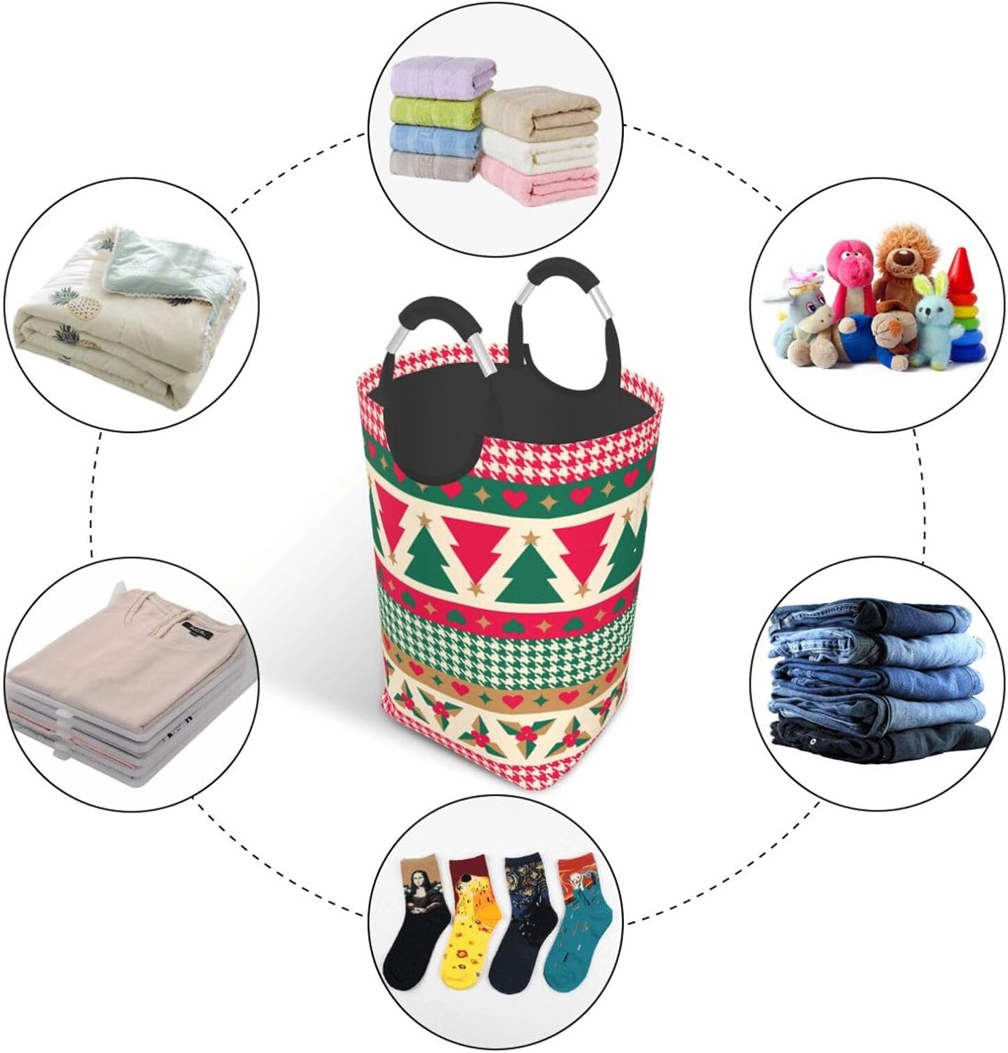 Geometric Christmas Laundry Basket Organizer Collapsible Laundry Hamper Waterproof Nursery Storage Basket with Handles for Bathroom Toy Organizer Clothes Travel