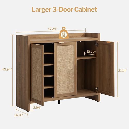 Miniatura 2 de SICOTAS Armario de almacenamiento de zapatos, 30 pares de gabinetes de zapatos de ratán para entrada, armario grande de 6 niveles de 41 pulgadas de