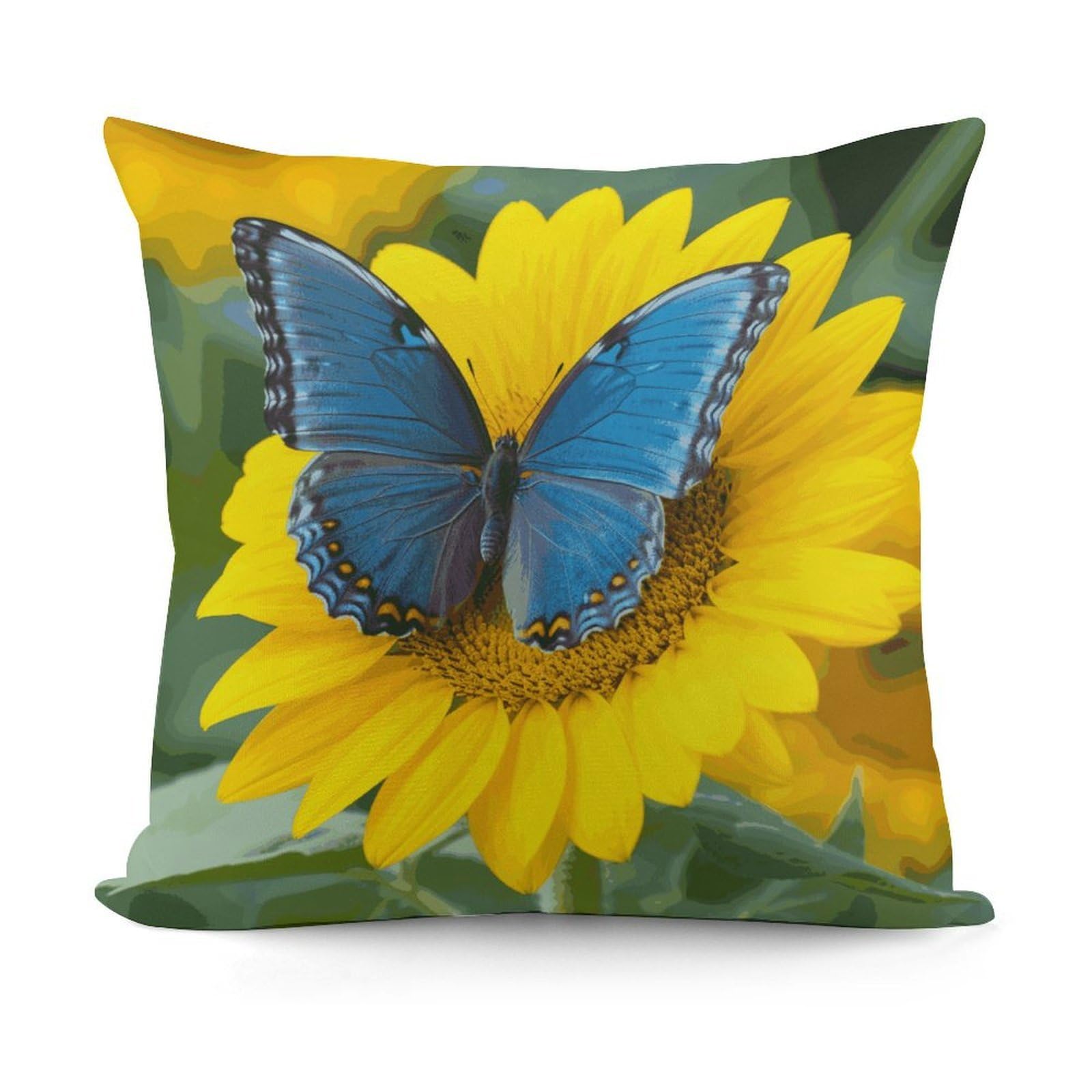 Adfgyerh Style Sunflower Blue Butterfly Decorative Pillow Covers, Throw Pillow Covers Soft For All Seasons, Pillowcases For Couch Living Room Sofa Bedroom 18X18 Inch