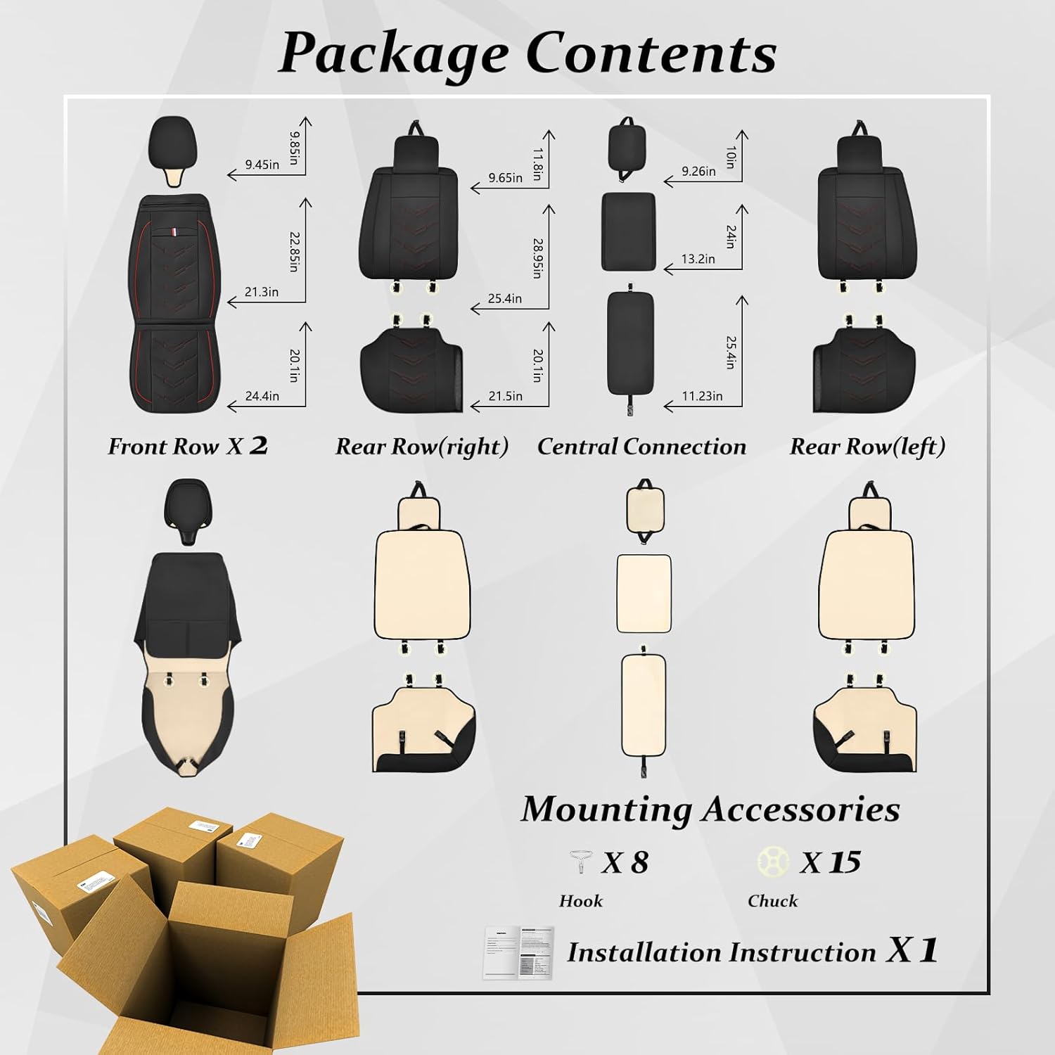 Car Seat Cover for Mitsubishi Outlander 2003-2025, Waterproof Durable Compatible Airbag, Premium Leather Seat Protectors(5 Seats Standard,Black Red)