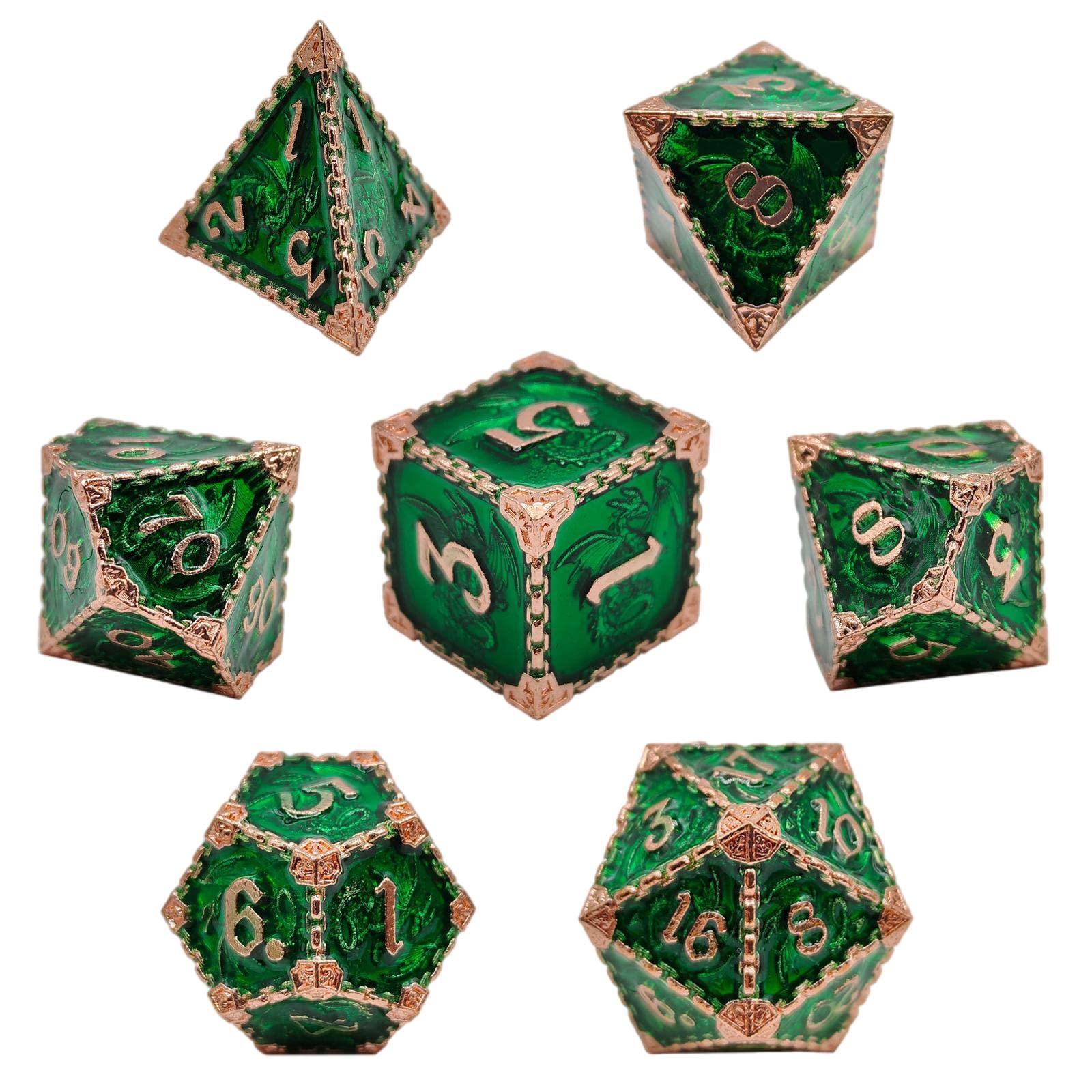 Zestaw kości do gry, 7 sztuk Wielościenny wielostronny zestaw akcesoriów do kasyna Rekwizyty Zaopatrzenie imprezy Odgrywanie ról dla DND dla dorosłych RPG, zielony (Color : Groen)