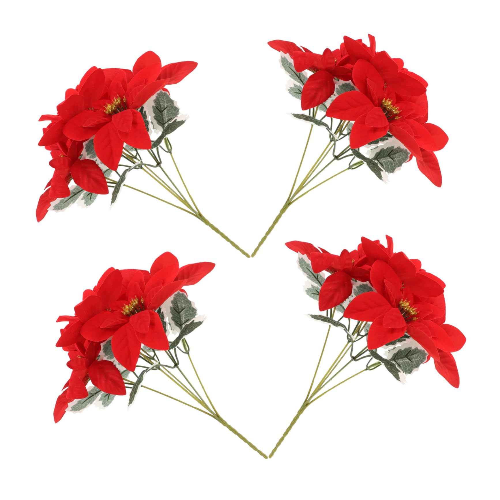 4 Piezas Ramo de Flores Artificiales de Poinsettia Roja para Decoración Navideña Resistente Degradación y Detalles Realistas para Bodas Interiores