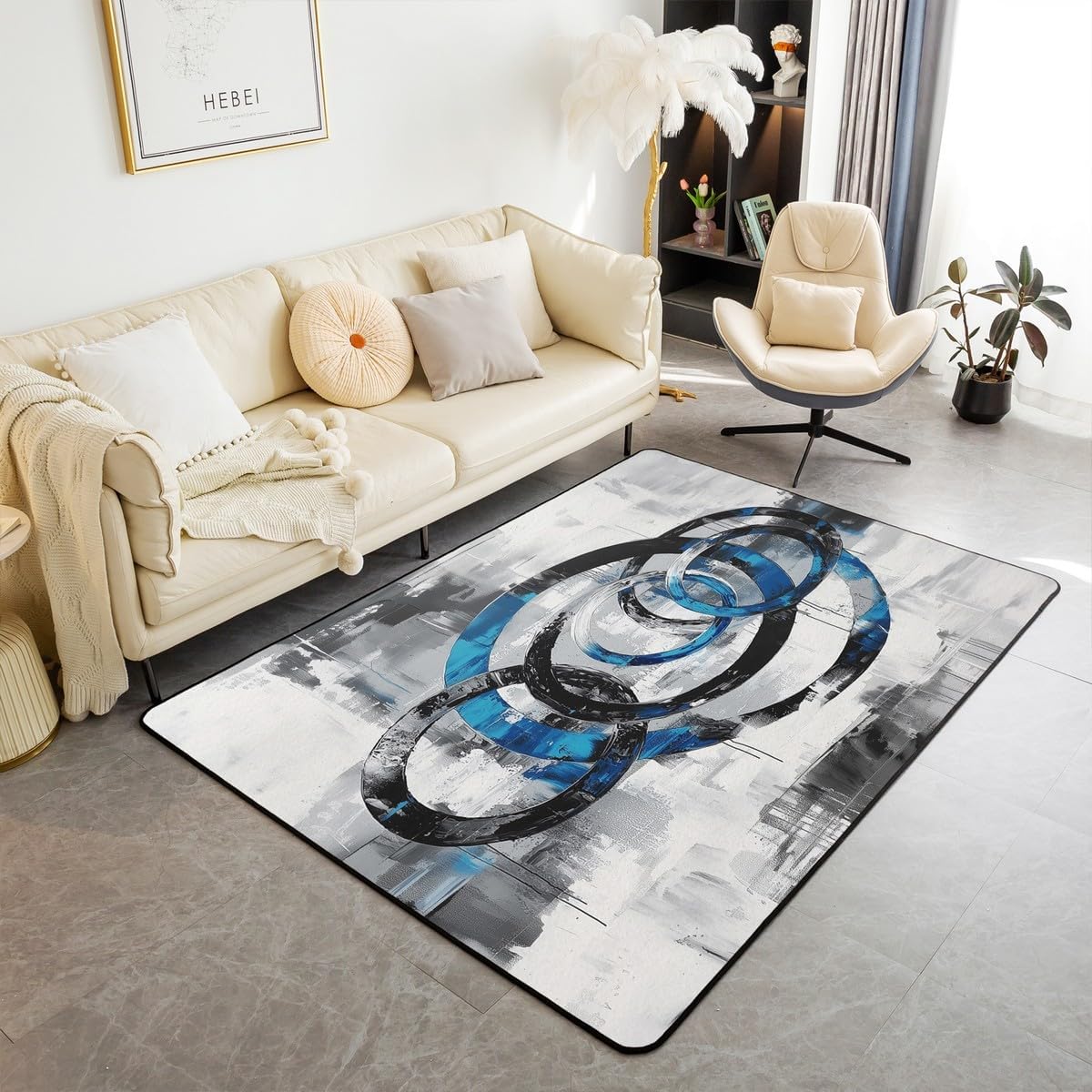 Erosebridal Navy Blue Spiral Area Rug 3x5 Modern Abstract Geometric Rug for Bedroom Living Room Black White Gray Swirls Stripes Carpet Decor Contemporary Aesthetic Art Indoor Floor Mat Non Slip