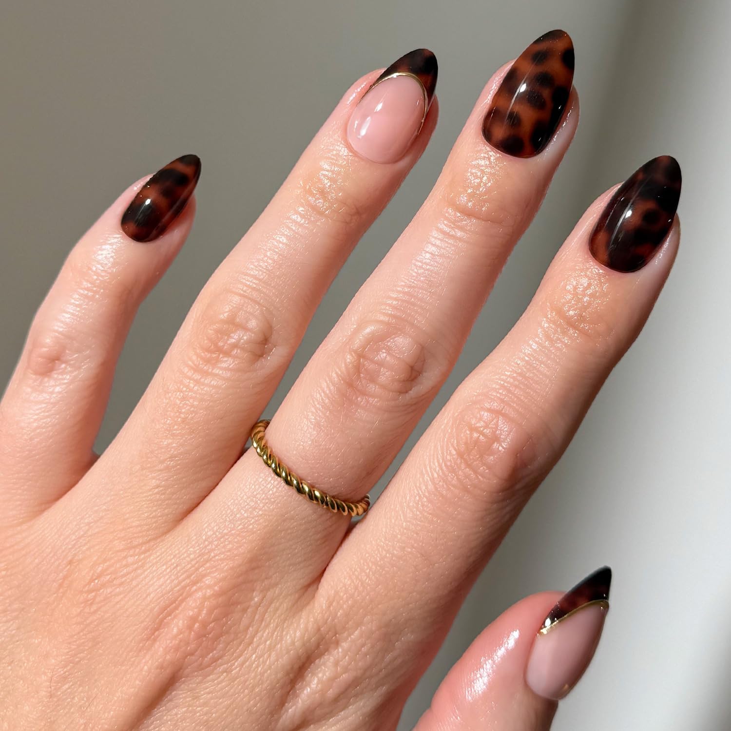 Glamnetic x GLAMZILLA Press On Nails - KILLAZILLA | Short Almond Tortoiseshell Fake Nails with French Tips, Salon Quality | 15 Sizes - 30 Nail Kit