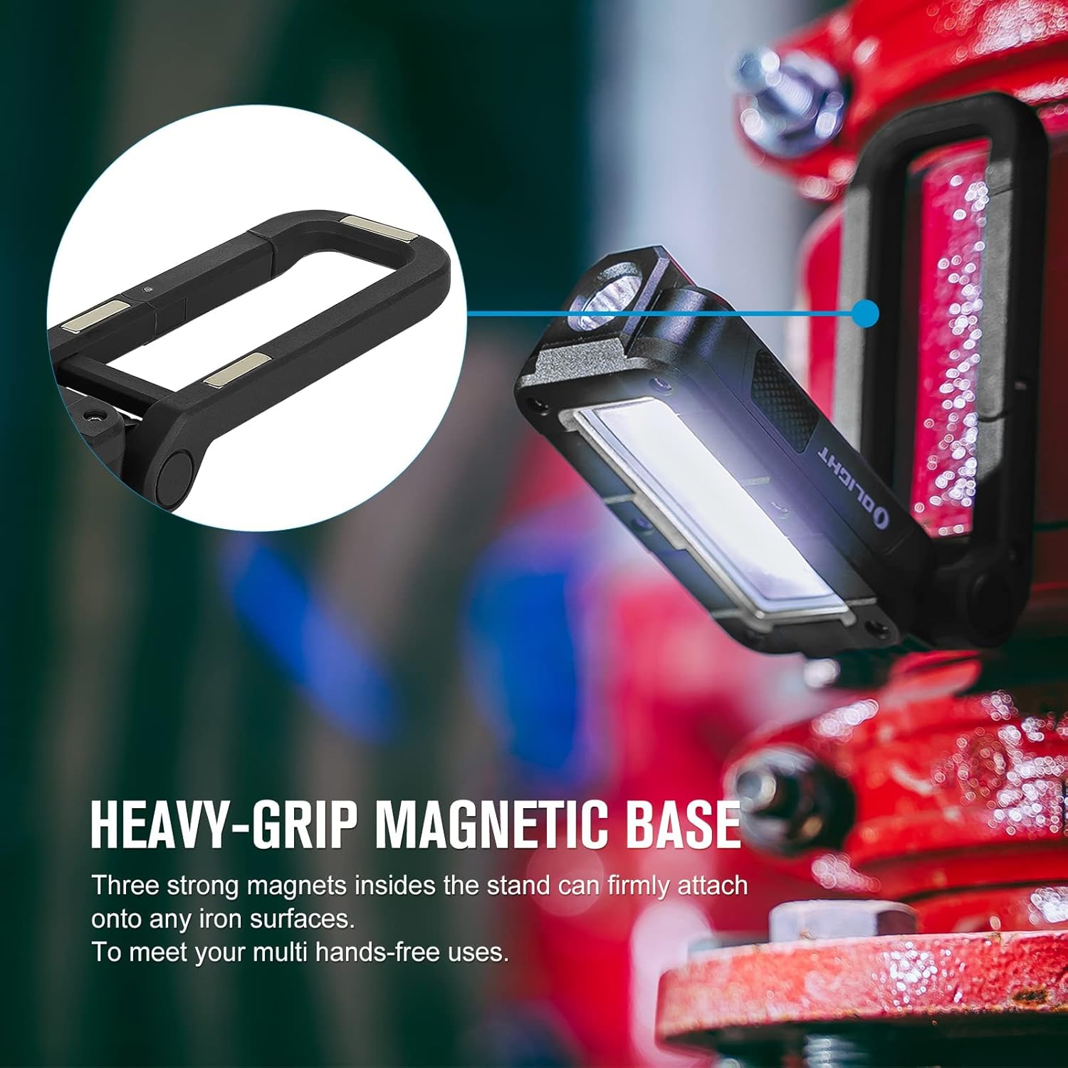 OLIGHT Swivel Work Light showing magnetic base attached to metal