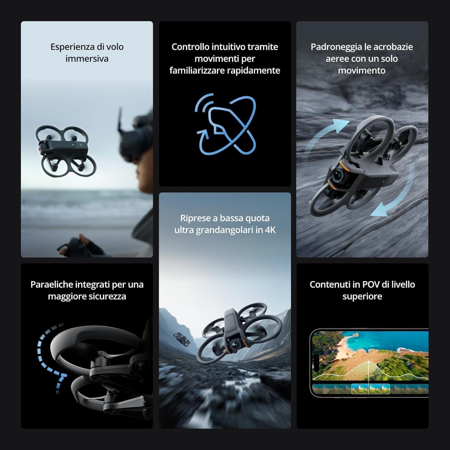 DJI Avata 2 Fly More Combo (1 batteria), Drone FPV con fotocamera 4K, Paraeliche integrati, 360 semplificati con una sola pressione, Goggles 3 e RC Motion 3 inclusi