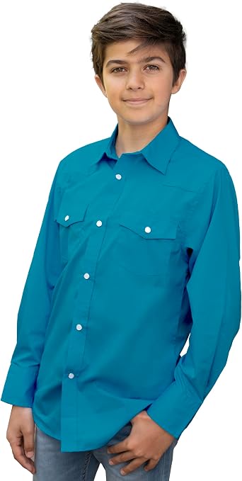 Gioberti Boys Casual Western Solid Long Sleeve Shirt with Pearl Snaps