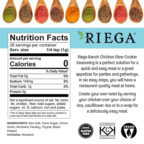 Miniatura 2 de Riega Ranch - Condimento para pollo en olla de cocción lenta, mezcla de polvo seco perfecta para condimentar pollo rancho, 1 onza (paquete de 8)