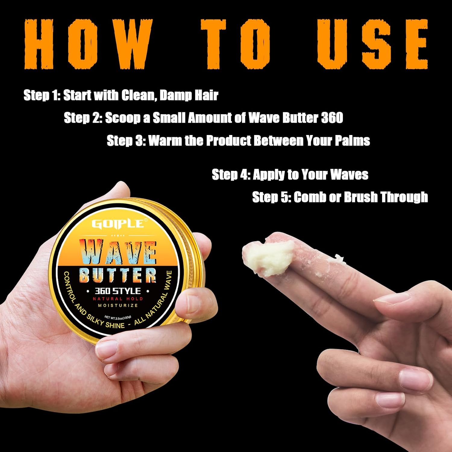 Goiple Wave Butter 360 Wave Grease for Men - Wave Butter for Layered Waves, Moisture, Control and Silky Shine - All Natural Wave Cream with Shea Butter and Beeswax for Wolfing (3.5 OZ)