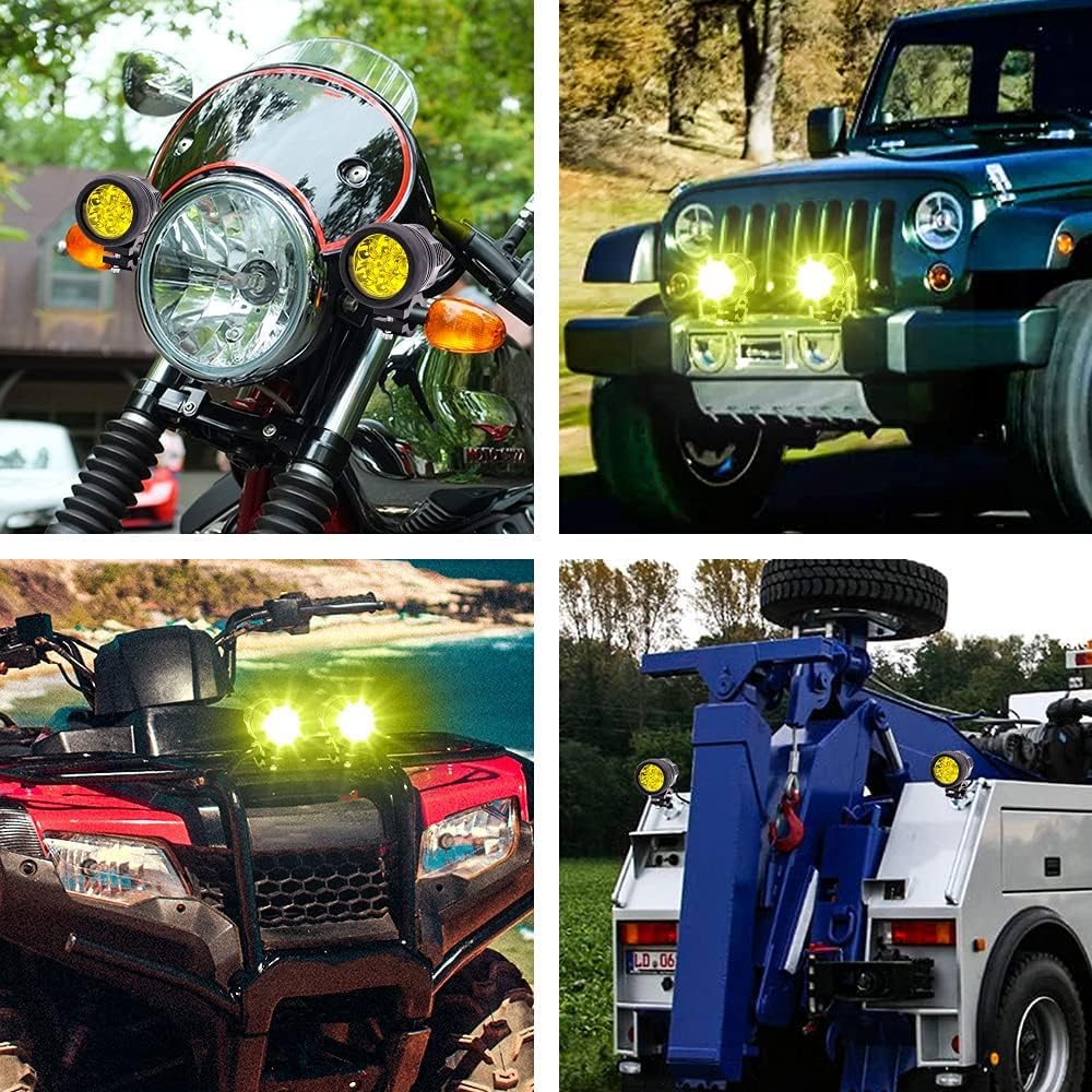 Luces auxiliares para motocicleta Proyector delantero 12V 24V Faros antiniebla LED con lente amarilla, 2PCS 60W Faros delanteros de motocicleta para scooters Coche Camión Barco ATV SUV