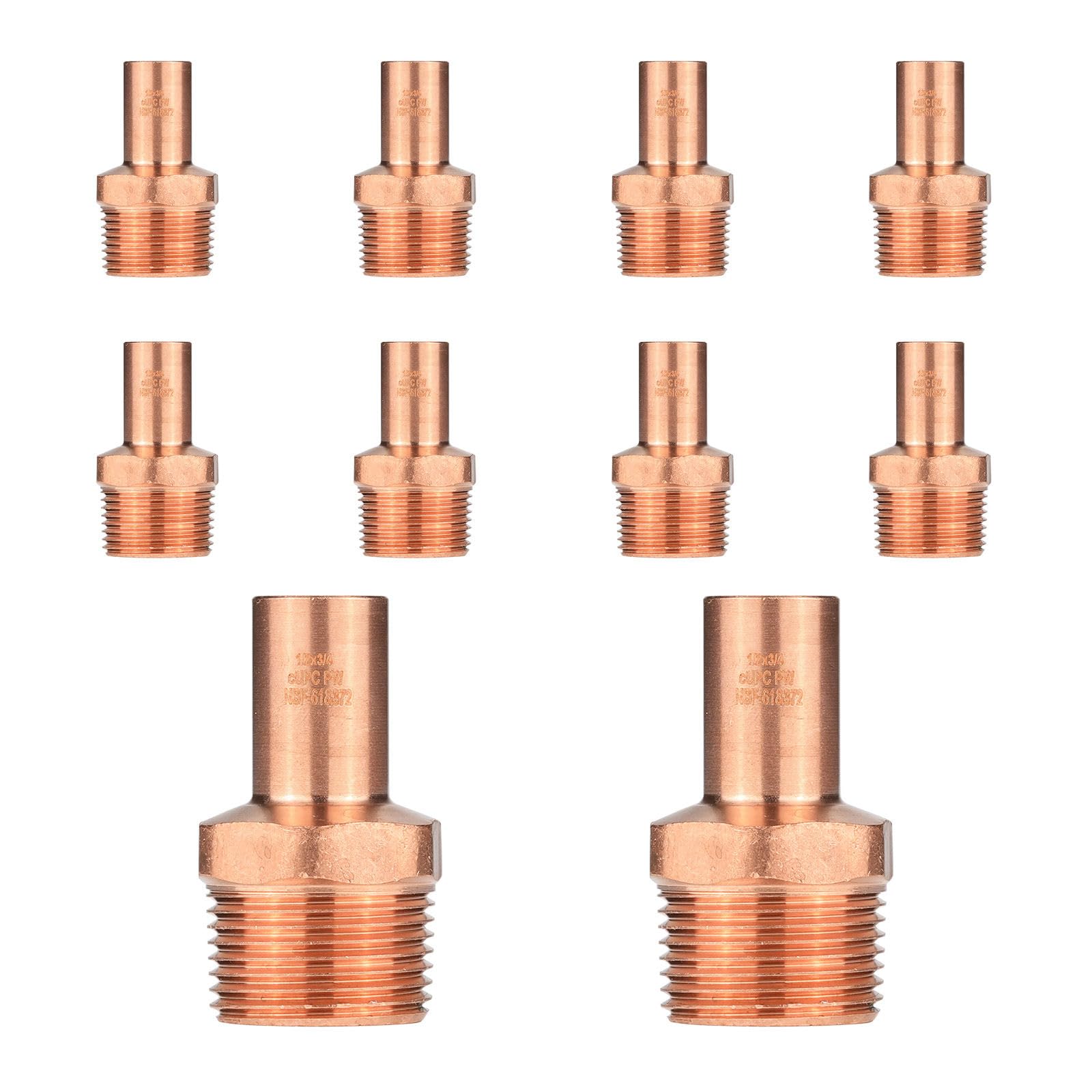 Paquete de 10 Unidades de, Llave de Paso Macho de Cobre para Calle, 1/2" FTG x 3/4" MPT, Llave de Paso Macho NPT para plomería.