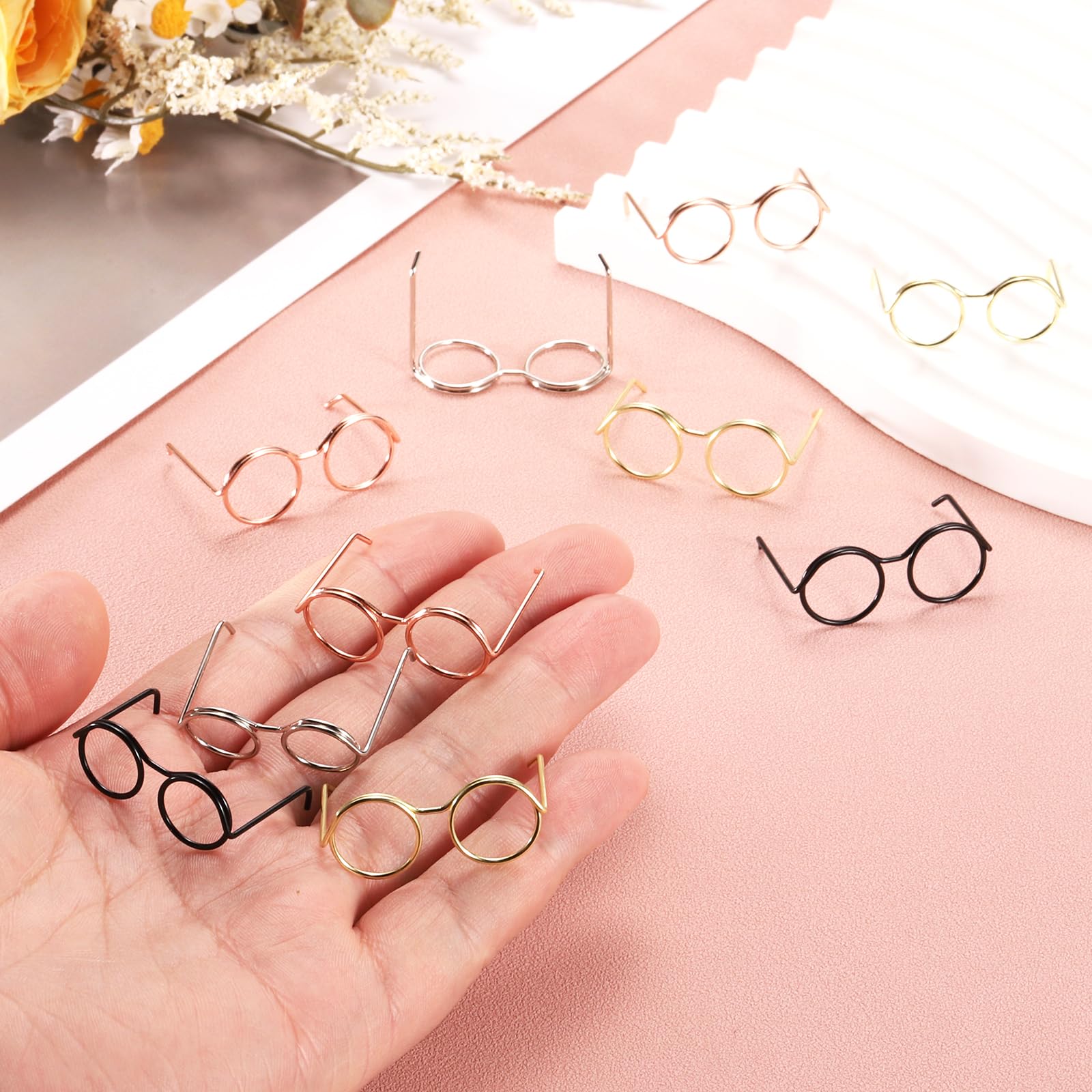 PATIKIL 1.38" Mini Doll Eyeglasses, 12 Pcs Doll Dress Eyeglasses Miniature Round Eyeglasses Metal Wire Rim for Crafts Silver Tone - Image 4