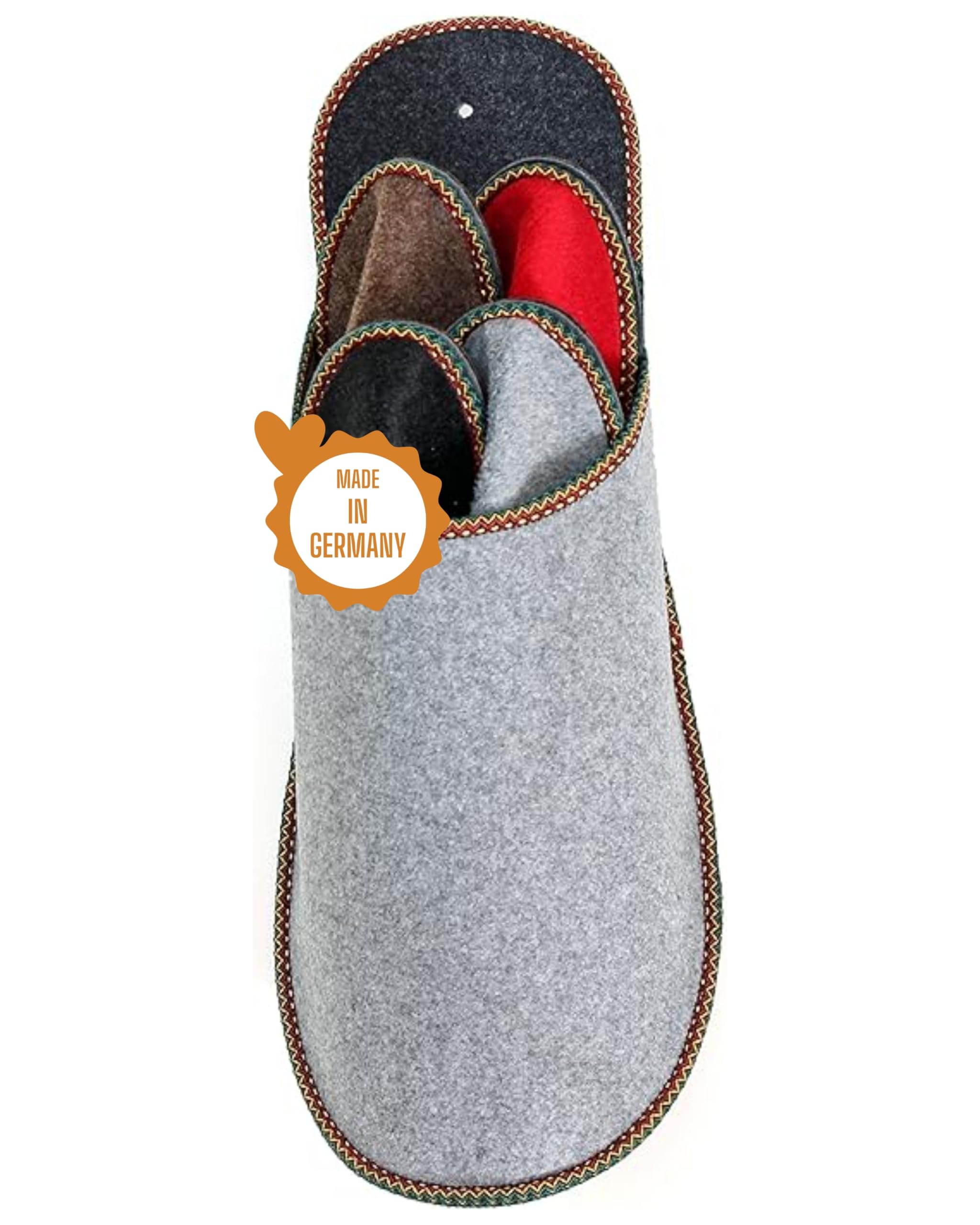 Pantoffelmann Filz Gästepantoffeln Set mit Filzsohle I 4 Paar Faltbare Filzschlappen gemischte Größen & Farben I Pantoffelset im großen Überpantoffel I Gästehausschuhe Set hochwertig & robust