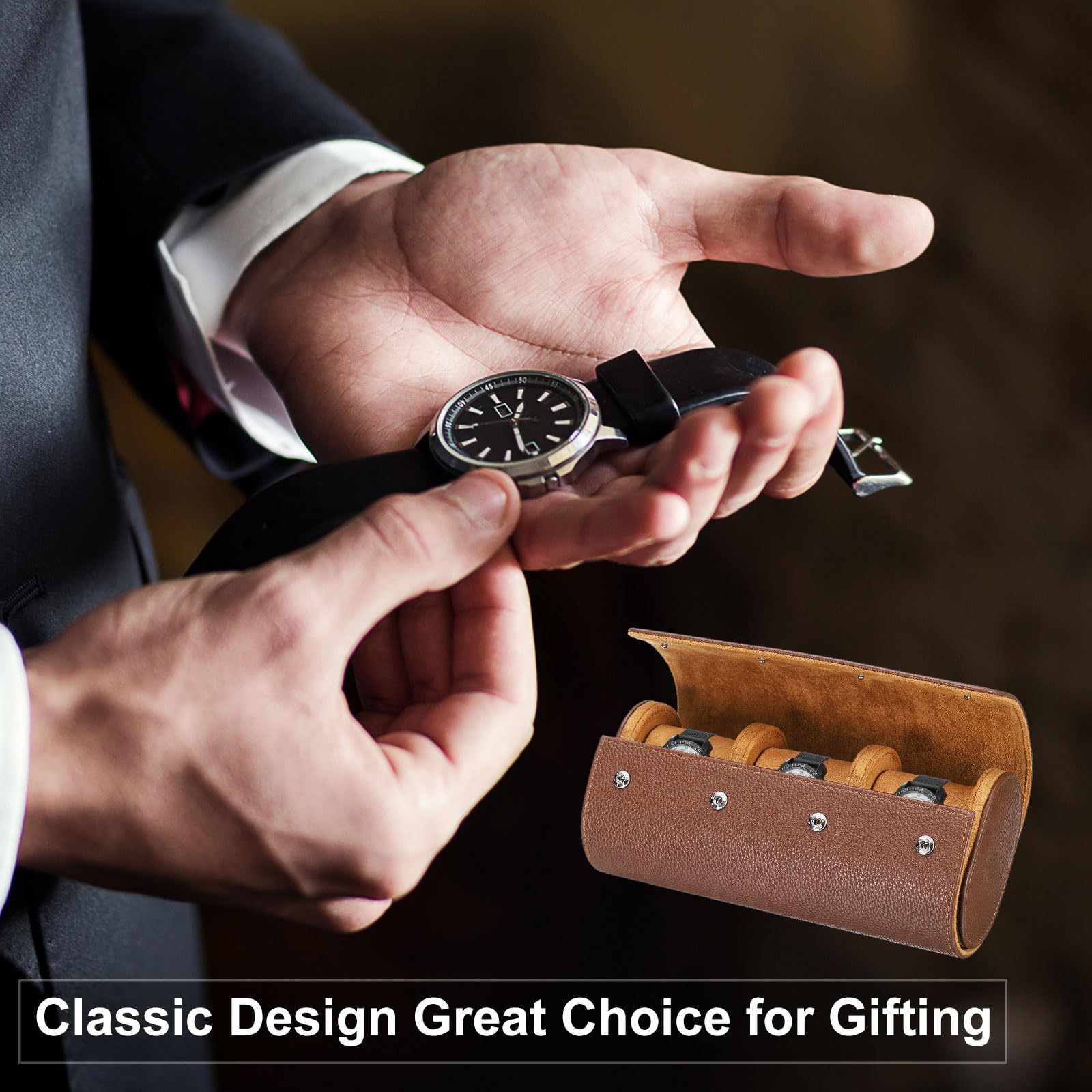 QUARKZMAN Porta Orologi Da Viaggio 2 Slot Custodia Portatile In Pelle Uomo E Donna, Custodia Per Orologi Con Cuscino Rimovibile Per Viaggi, Esposizione, Verde Scuro Tessuto