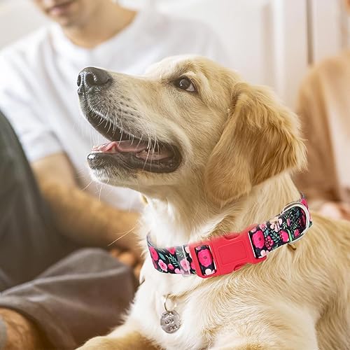 Miniatura 2 de Lindo collar de perro con patrones de flores rojas, collar ajustable de nailon cómodo, suave y duradero para perros pequeños, medianos, grandes y