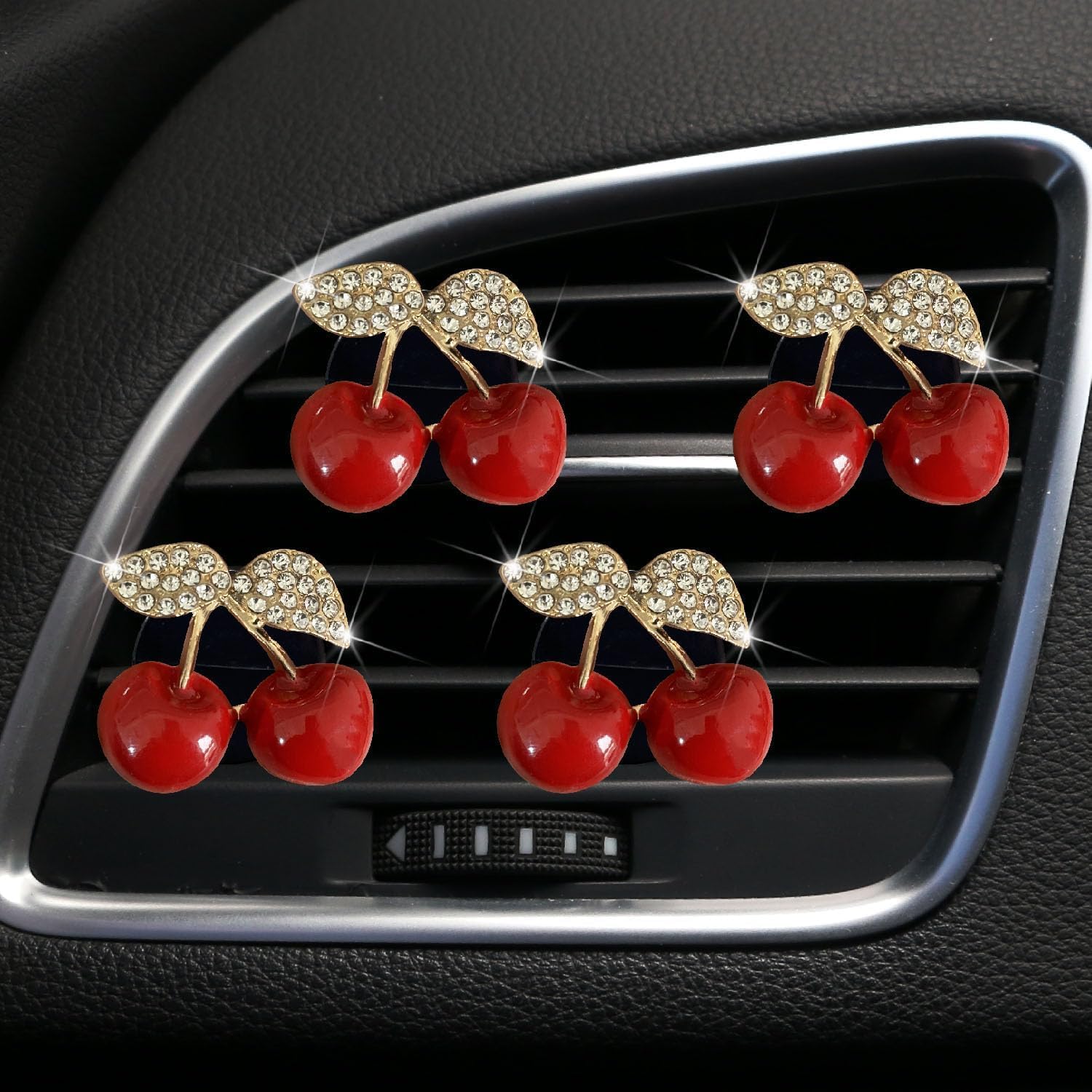 4Pcs Cherry Car Air Vent Freshener Perfume Clip, Rhinestone Air Outlet Fragrance Perfume Clip Freshener, Car Decor (Odor Random)