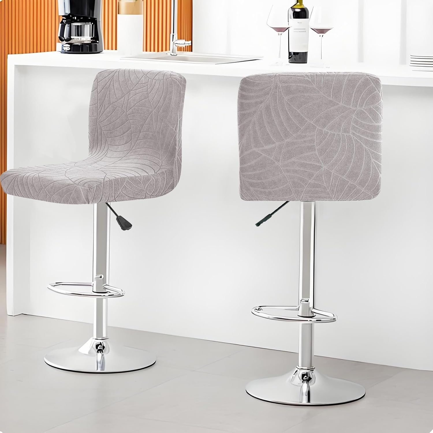 Bar Stool Covers Set of 2/4/6 Pack, Stretch Swivel Barstool Chair Slipcovers with Backs, Stool Cushion Slipcover Washable Bar Seat Stool Protector Cover for Dining Room(Light Gray,6 Pack)