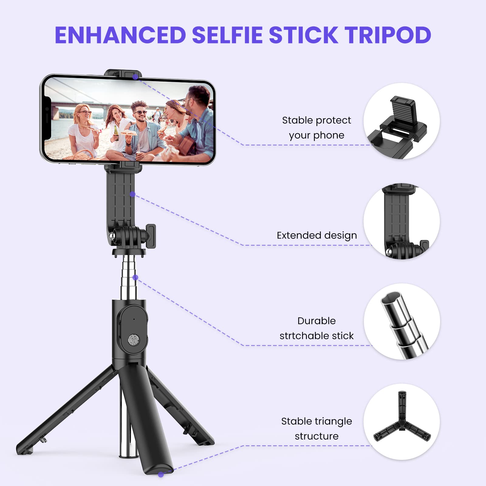Trépied Selfie Stick Avec Suivi Facial IA 360° Et Télécommande - Extensible à 1,76 M, Bluetooth 5.4, Pour Smartphone Et GoPro - 9