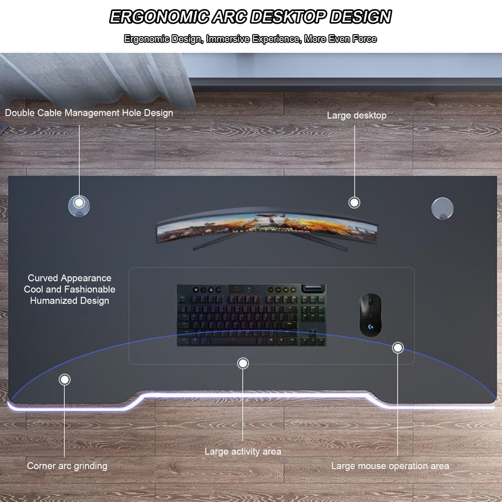 Escritorio para computadora, estación de Trabajo, Escritorio para PC, Estudio, Escritorio, Mesa de Juegos, Mueble de Estudio, Doble Orificio para gestión (C-100CM