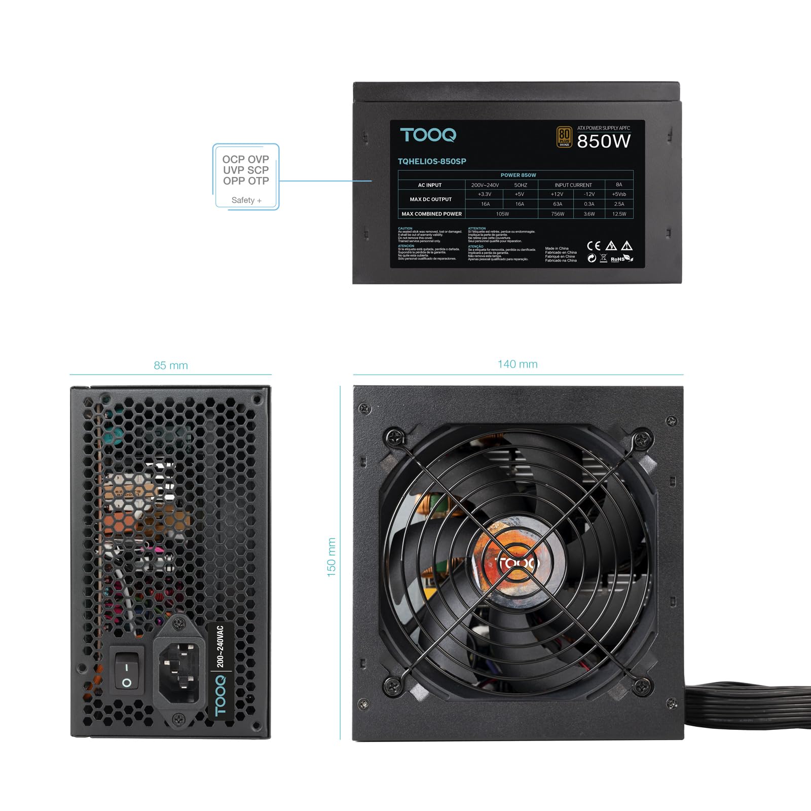 TOOQ TQHELIOS-850SP - Fuente de Alimentación ATX 850W APFC 80Plus Bronze