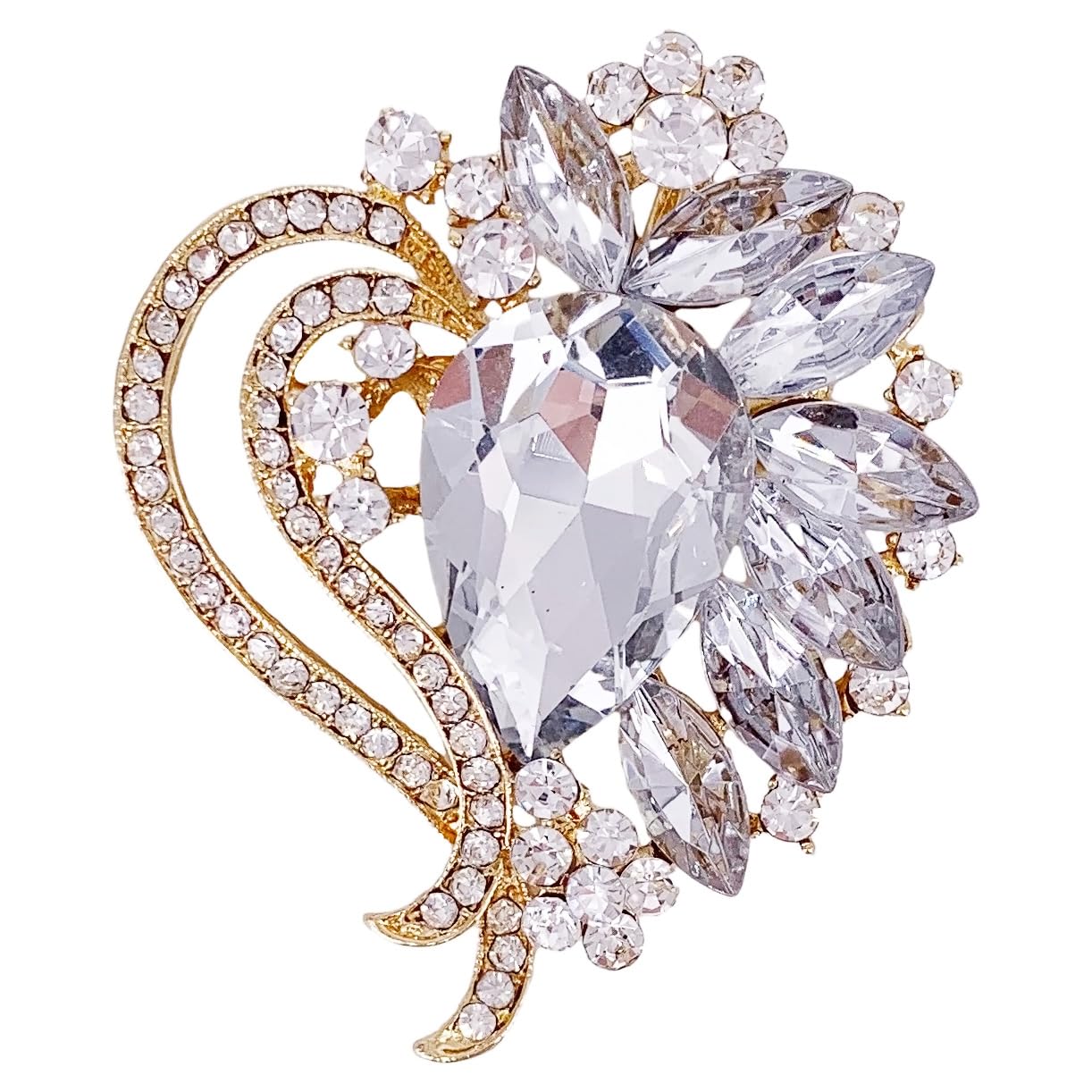 SELOVO Heart Rhinestone Scarf Brooch Pin Austrian Crystal Antiqued Silver Tone