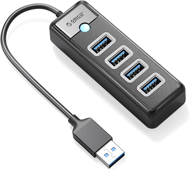ORICO 4-Port USB HUB 3.0, USB Splitter for Laptop with 0.49ft Cable, Multi USB Port Expander, Fast Data Transfer Compatible with Mac OS 10.X and above, Linux, Android