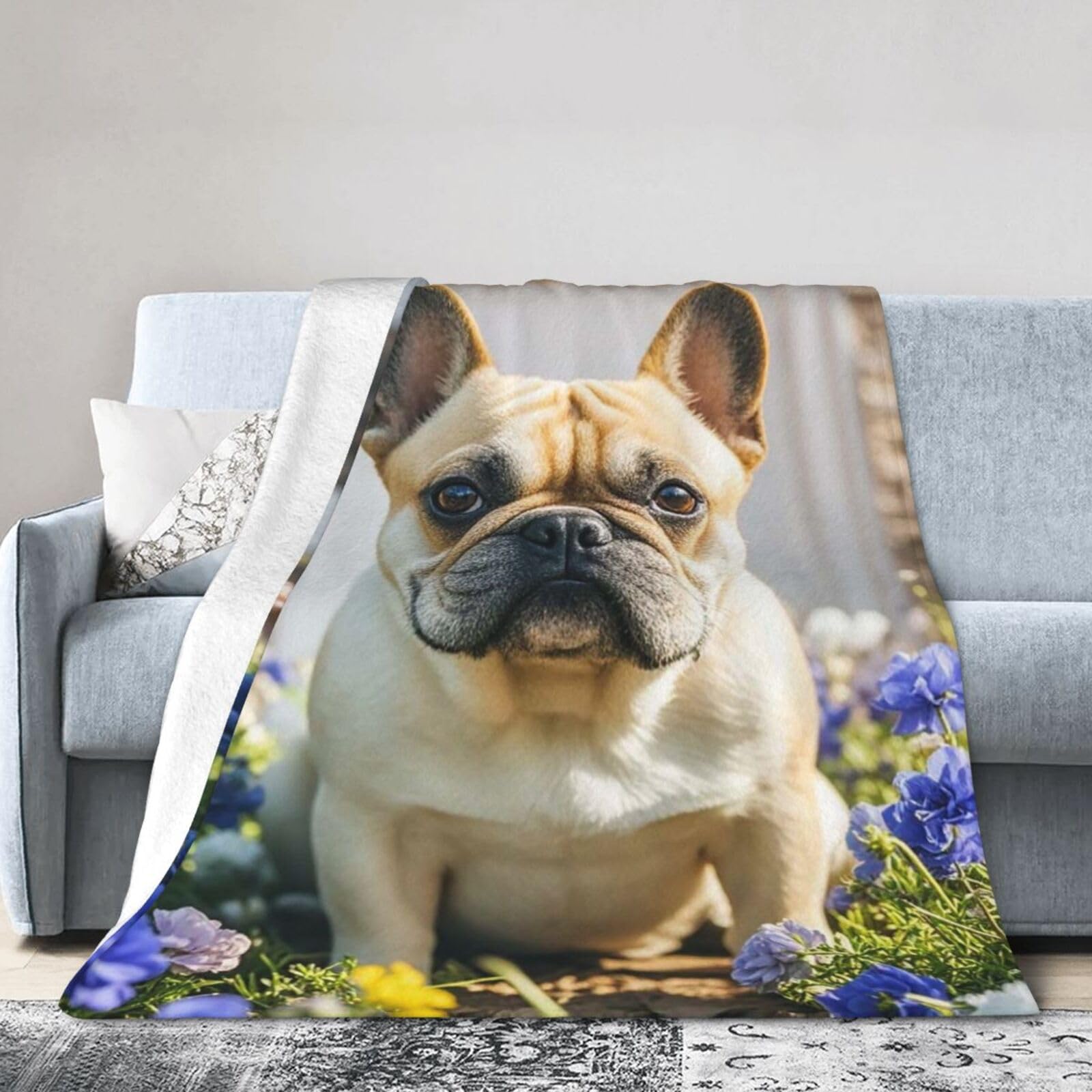 Couverture bouledogue français réversible anti-froid toutes saisons