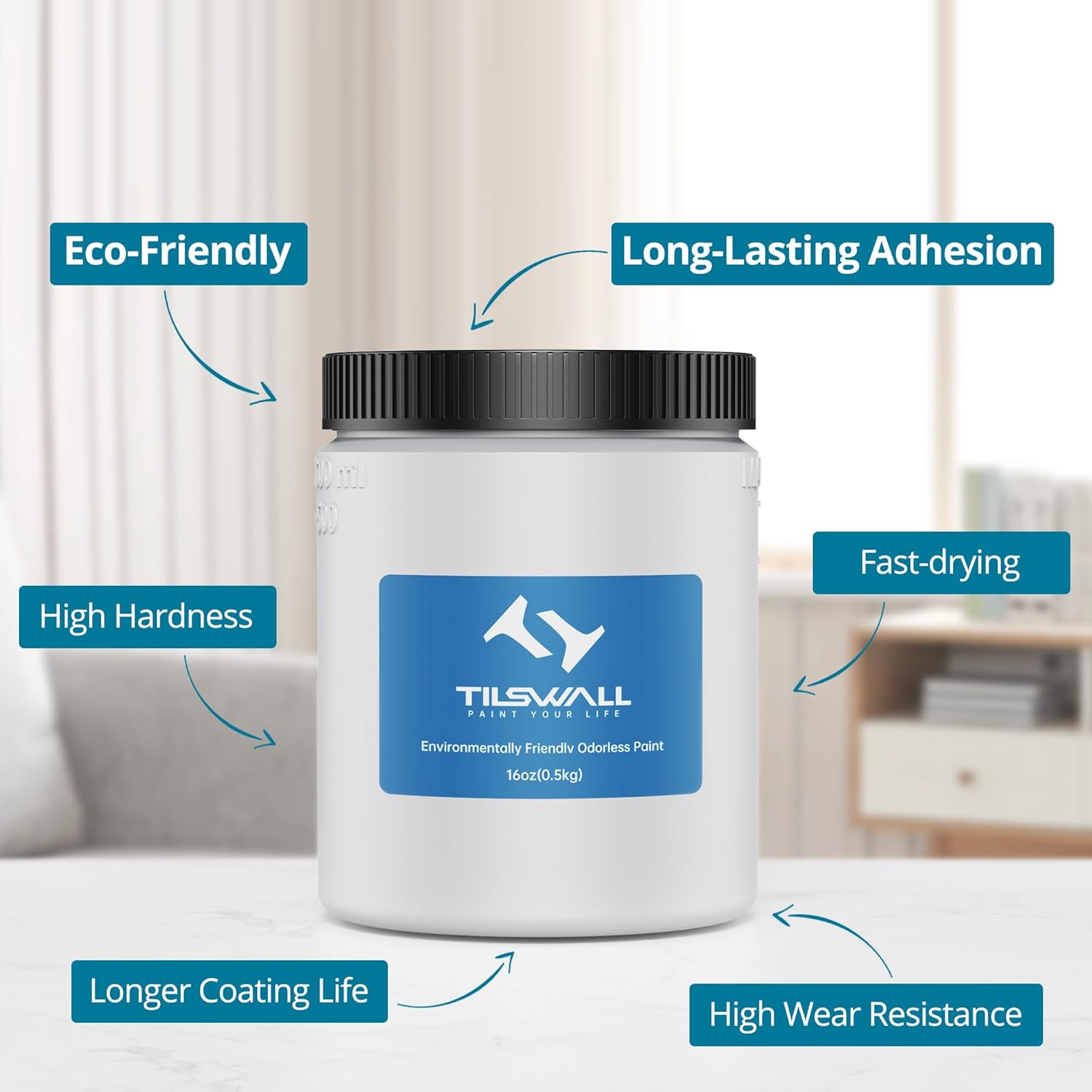 TILSWALL All-in-One Water-based Paint for Furniture, Wood Cabinet - No Sanding or Priming, Water-Based & Low Odor, Ready to Spray No Dilution - Covers 64-96 sf with Paint Sprayer, White Pint 16 oz