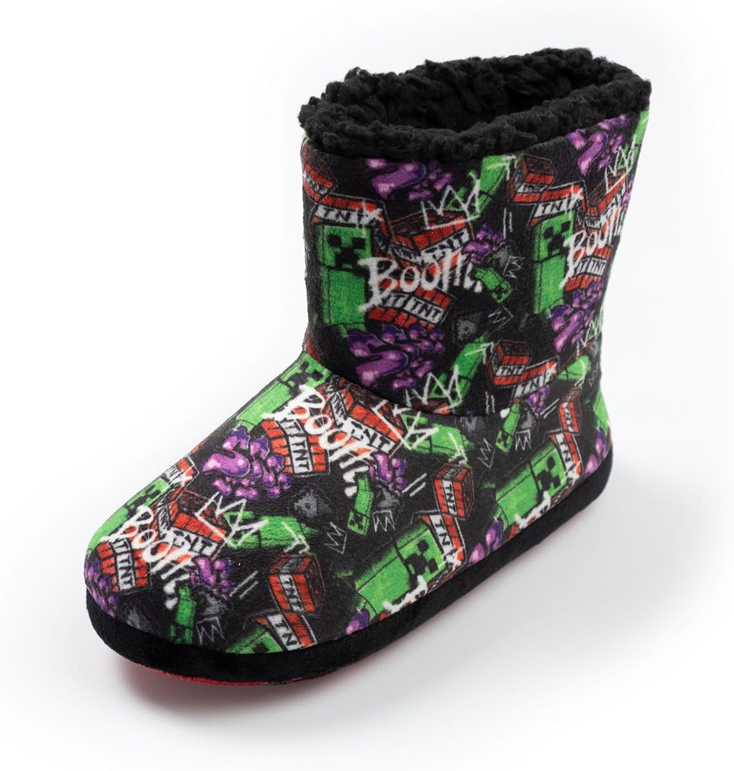 Minecraft Creeper & TNT | Multicoloured Fluffy High-Rise Slippers | Indoor Relaxation Wear | Graffiti Print Design
