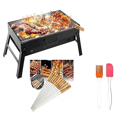 Zoffany With Z Folding Portable Outdoor Charcoal BBQ Grill Oven Black Carbon Steel, Black