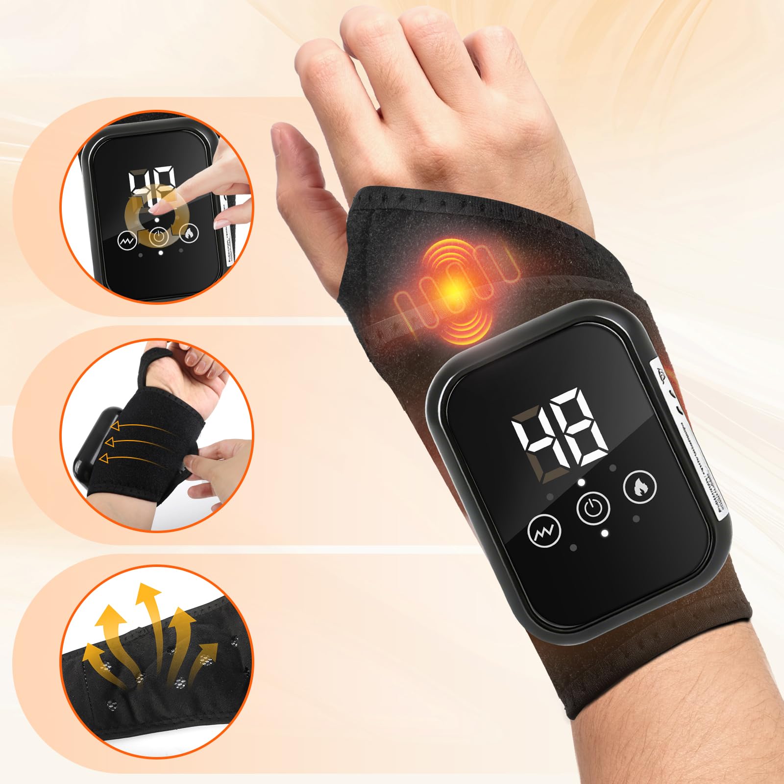 Handgelenk Massagegerät mit Rotlichttherapie, 3 Heizstufen & 3 Vibration | Wiederaufladbare, Kabelloses, Handmassagegerät, Linderung bei Karpaltunnelsyndrom, Arthritis, Schwarz, 2 Stück