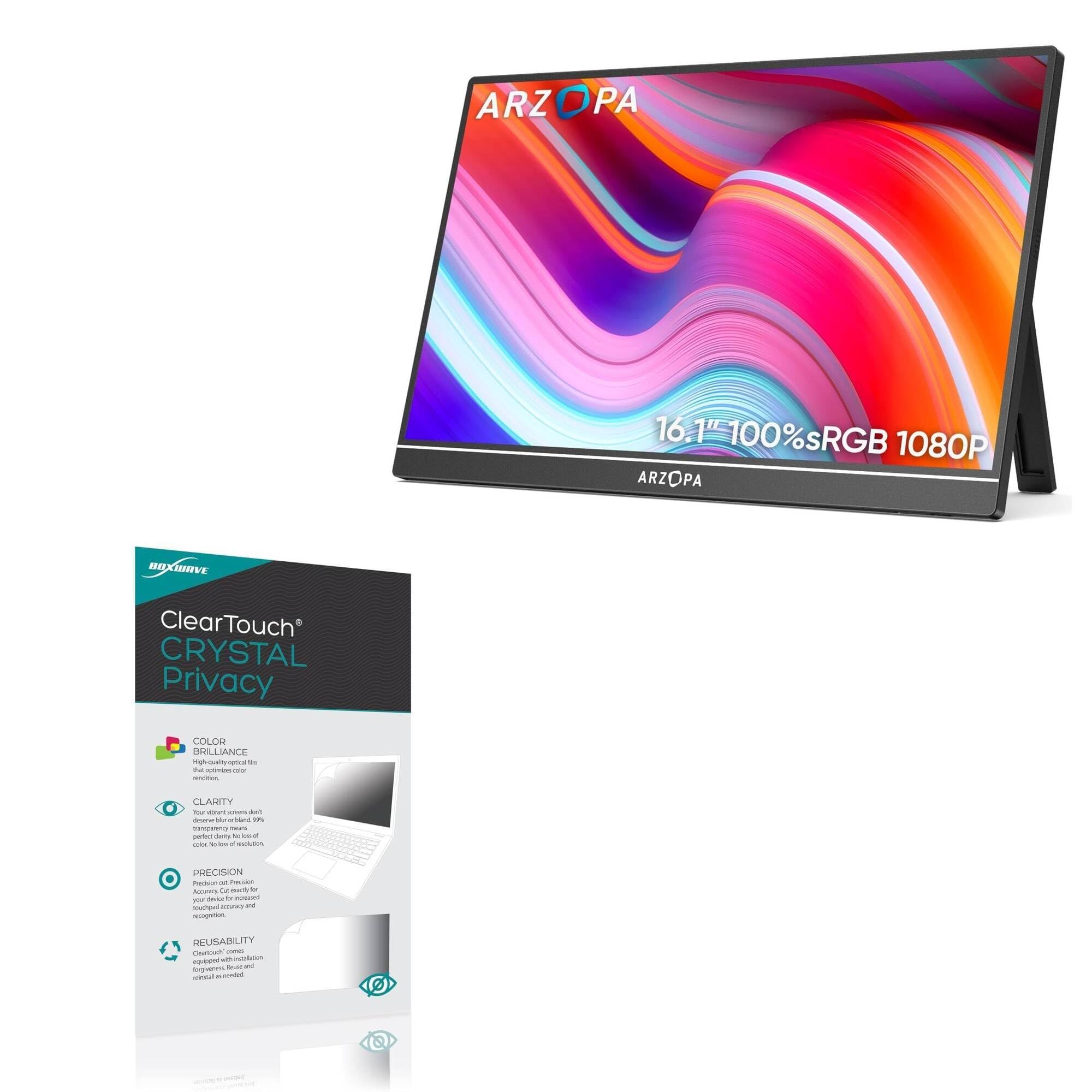 BoxWave Screen Protector Compatible with ARZOPA Z1C Portable Monitor (16.1 in) - ClearTouch Crystal Privacy (2-Pack), Privacy Screen Protector Flexible Film Clear