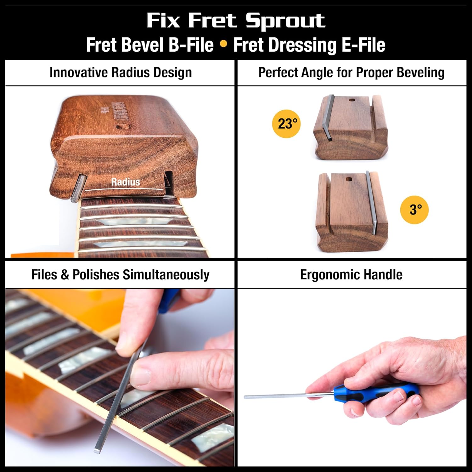 MusicNomad Premium Guitar Tech Fret Tool Set - 18 pc. kit for leveling, crowing, beveling, polishing (MN880)