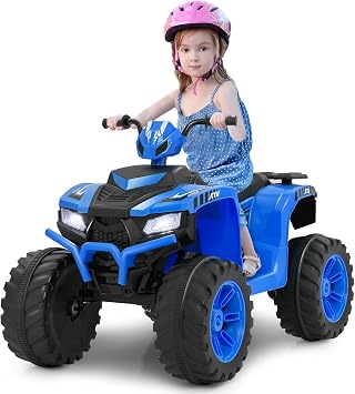 Costzon Kids ATV, 24V Four Wheeler Quad Ride on Car w/Forward/Backward, 2 Speeds, Wireless Connection, Music, Radio, LED Lights, Electric Vehicle Toddler 4 Wheeler for Kids, Boys & Girls 3-8 Blue