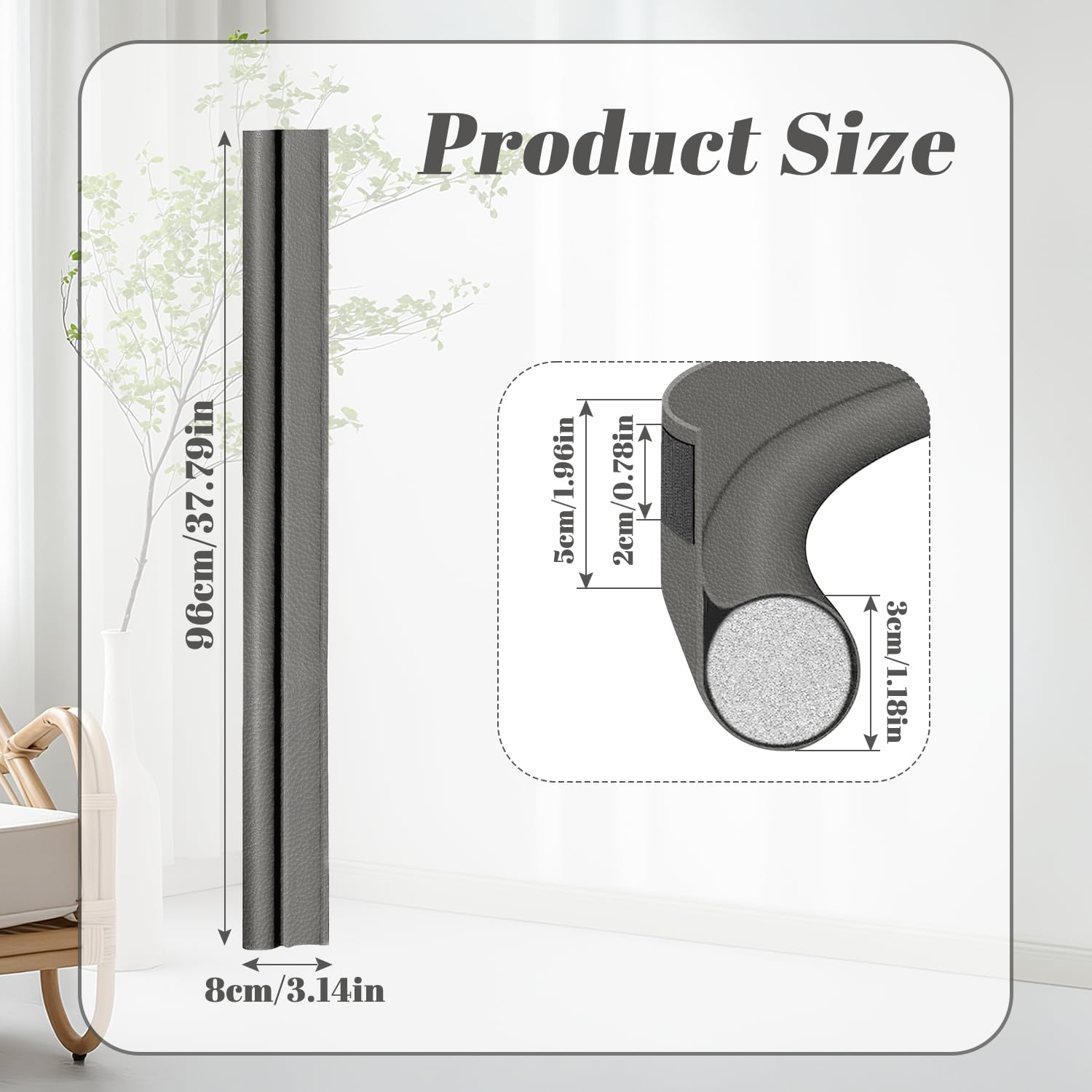 Door Draft Excluder 37in/96cm Noise Reduction & Warmth - Under Door Seal Dustproof (Grey) - Image 2