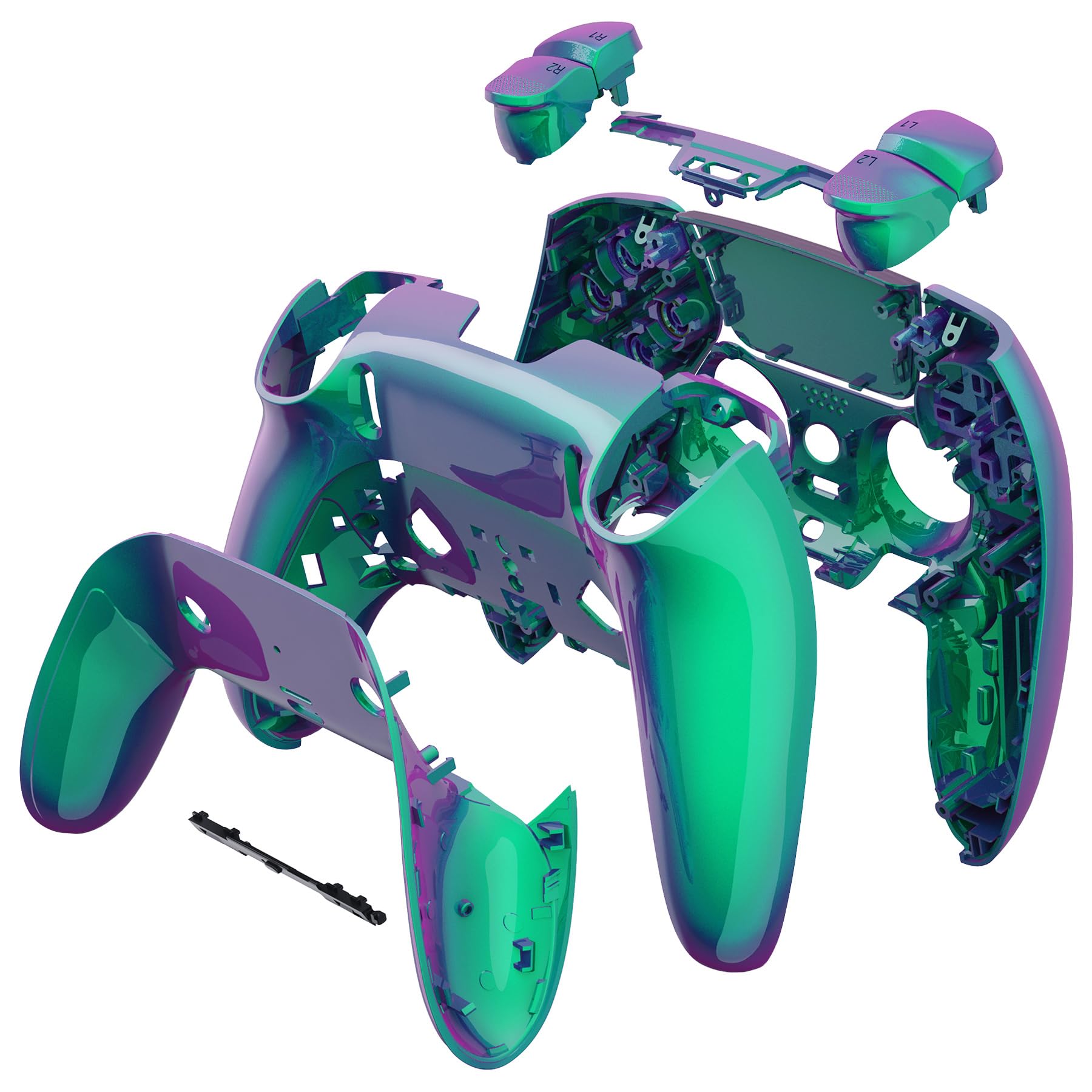 eXtremeRate Komplettes Set Gehäuse Shell Button Touchpad PS5 Edge Controller Chamäleon Grün Lila Ersatz Dekorative Verkleidung Schale Front Back Plate für PS5 Edge Controller