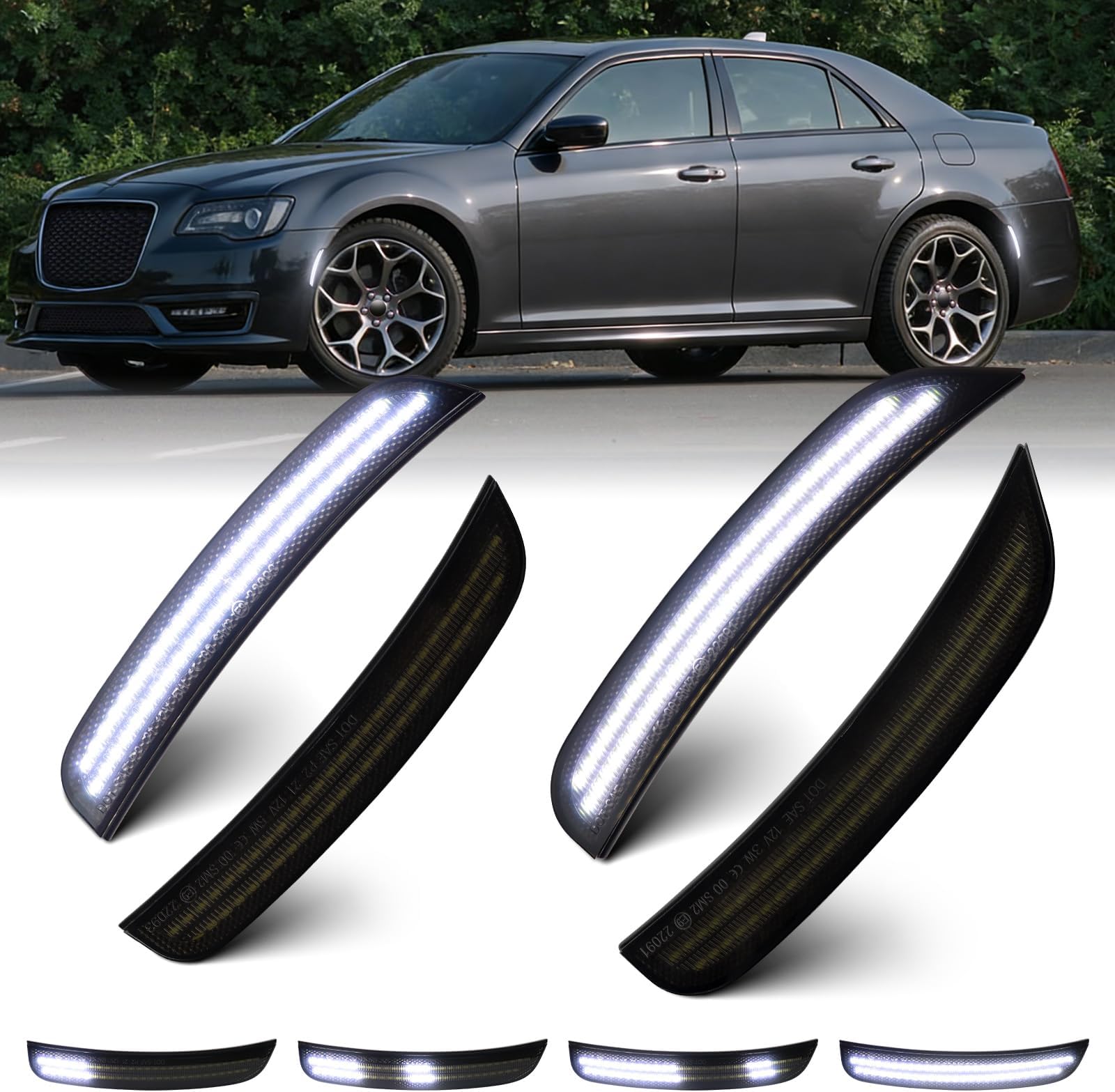 Dynamic White LED Side Marker Lights For Chrysler 300 2015 2016 2017 2018 2019 2020 2021 2022 2023 Front Rear Bumper Fender Smoked Lens Sidemarker Lamp Accessories
