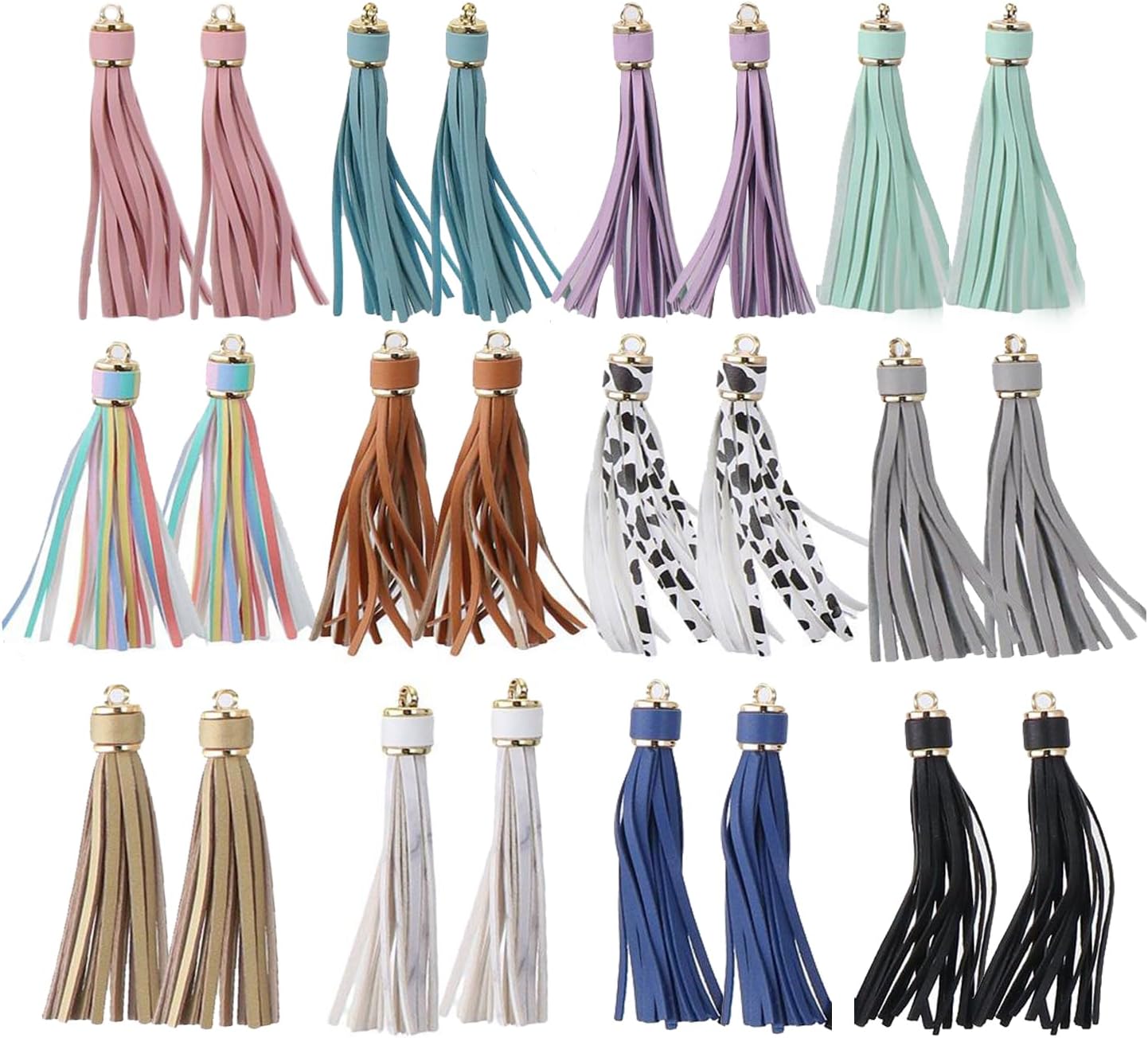 24Pcs Colorful PU Tassels 3.9 inch Faux Leather Tassel with Golden Caps for Craft Jewelry Making and Key Chain